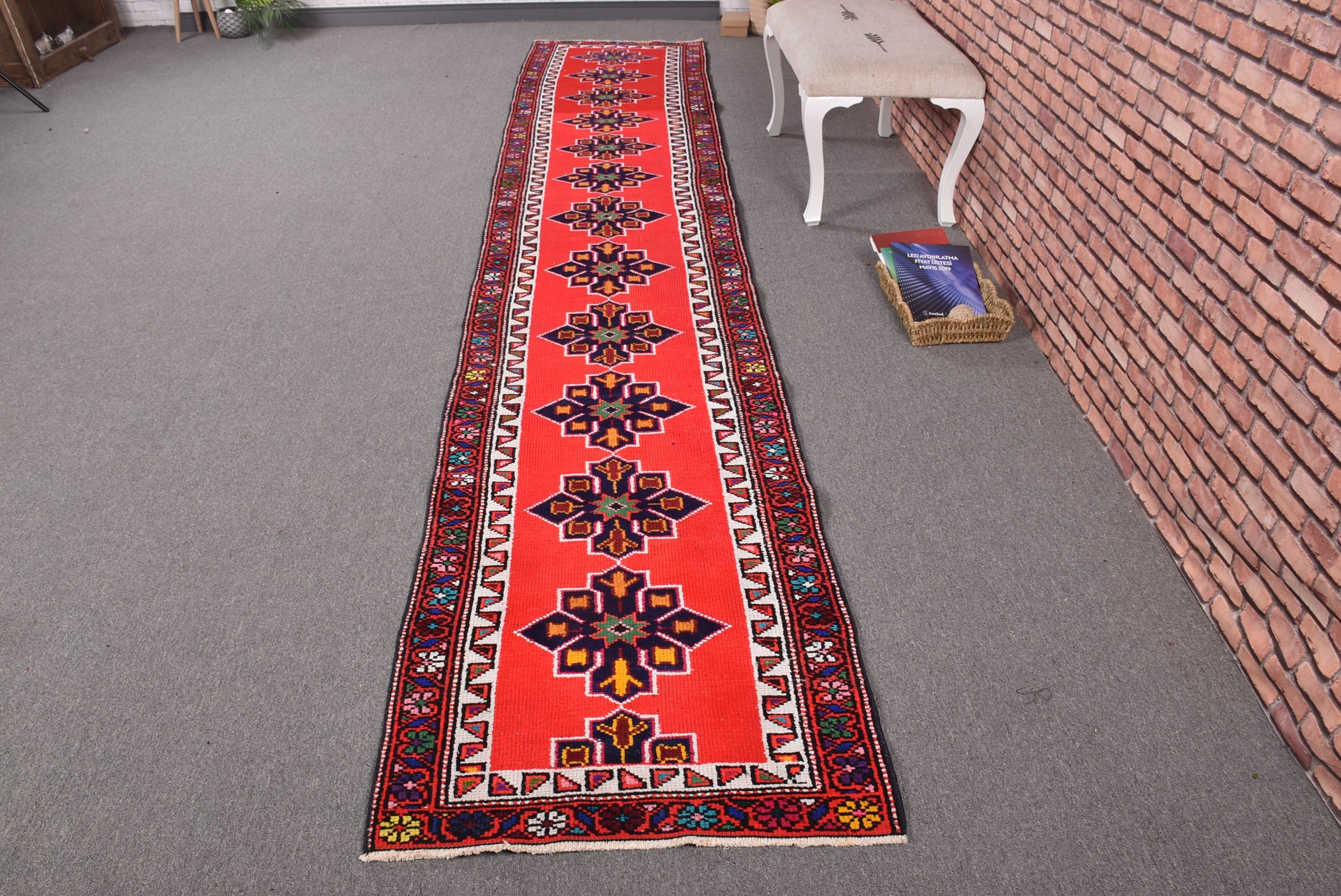 Vintage Rug, Rugs for Runner, Red Floor Rug, Hallway Rug, 2.5x13.8 ft Runner Rugs, Kitchen Rug, Corridor Rugs, Antique Rug, Turkish Rugs