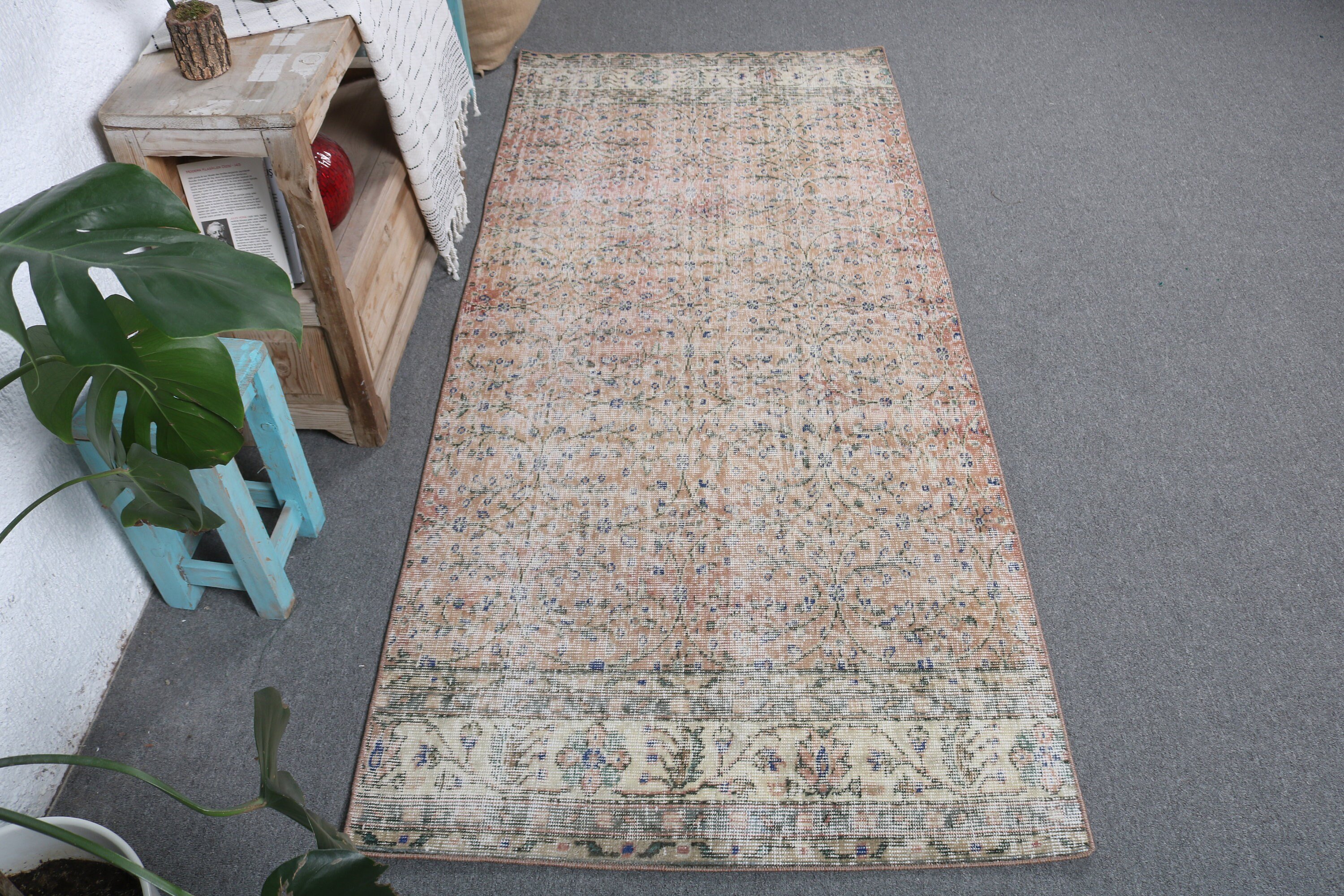 3.1x7 ft Accent Halı, Yatak Odası Halısı, Çocuk Halıları, Geometrik Halı, Vintage Halı, Türk Halısı, Vintage Accent Halıları, Turuncu Düz Dokuma Halılar