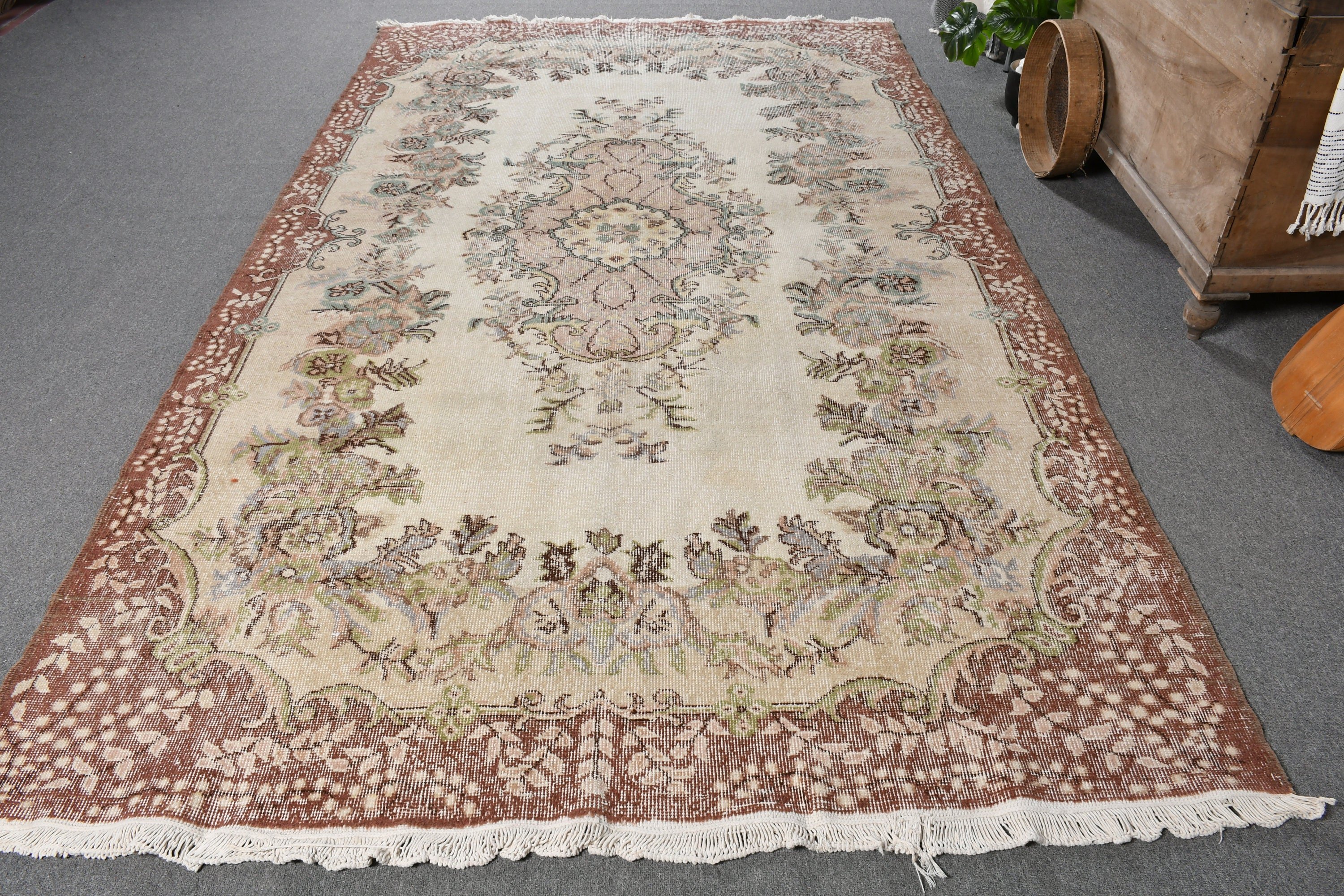 Turkish Rug, Kitchen Rug, Living Room Rugs, Custom Rugs, Rugs for Salon, Beige Bedroom Rug, Antique Rugs, Vintage Rug, 6x9.9 ft Large Rug