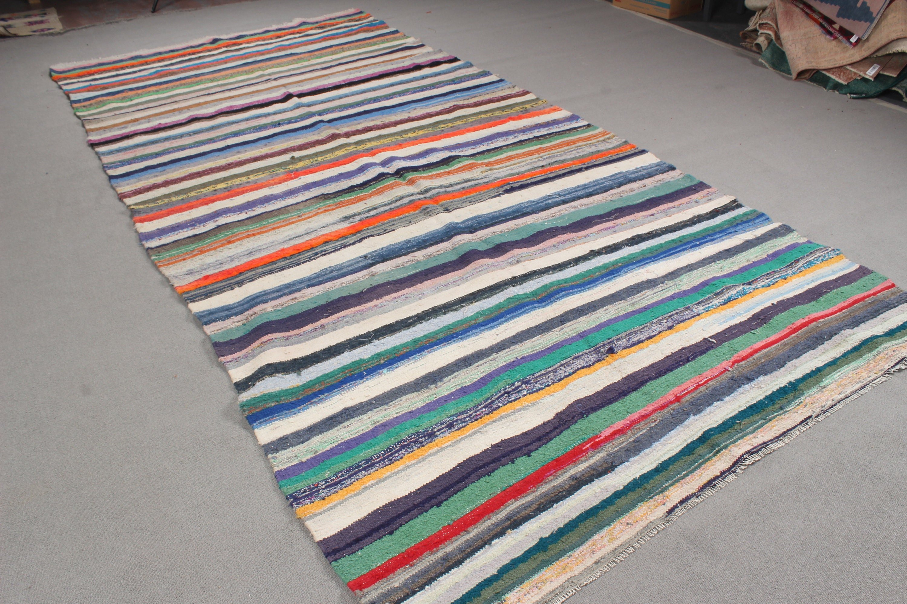 Salon Rug, Vintage Rug, Rainbow Cool Rugs, 6x12.9 ft Oversize Rug, Floor Rugs, Moroccan Rugs, Turkish Rugs, Kilim, Oversize Turkish Rugs