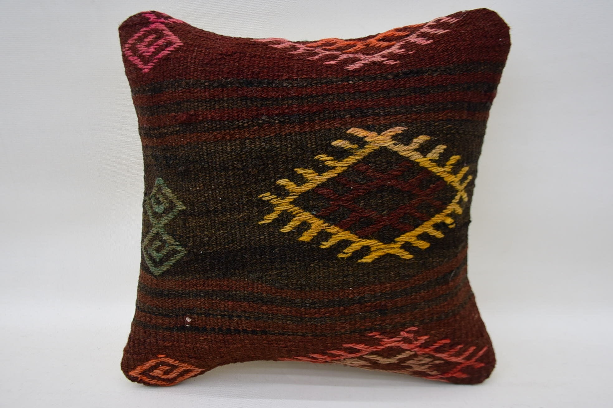 Colorful Cushion Cover, Vintage Pillow, Ethnic Pillow Sham, Vintage Kilim Throw Pillow, 12"x12" Red Cushion Case, Turkish Pillow