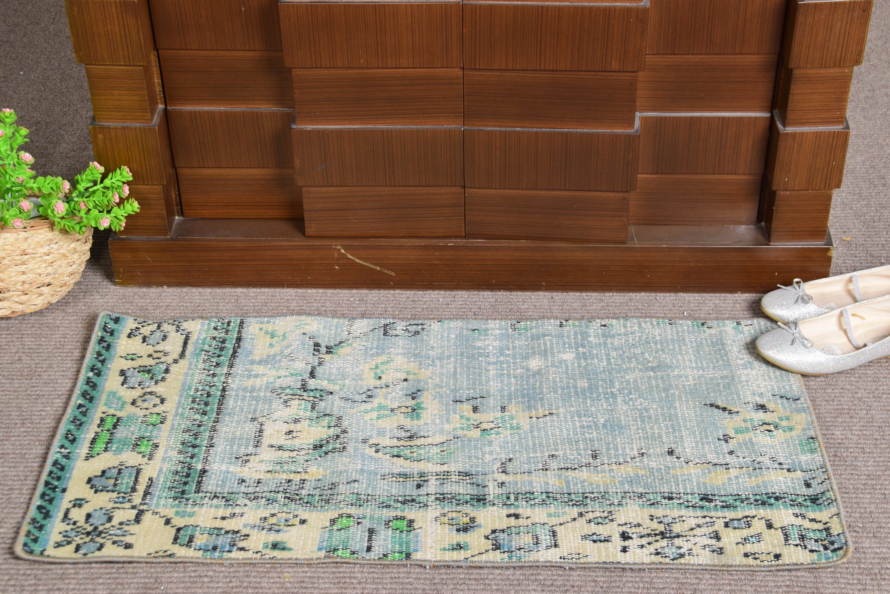 Turkish Rug, Bath Rug, Vintage Rug, Anatolian Rug, Moroccan Rug, 1.5x3.1 ft Small Rugs, Kitchen Rug, Rugs for Car Mat, Green Anatolian Rug