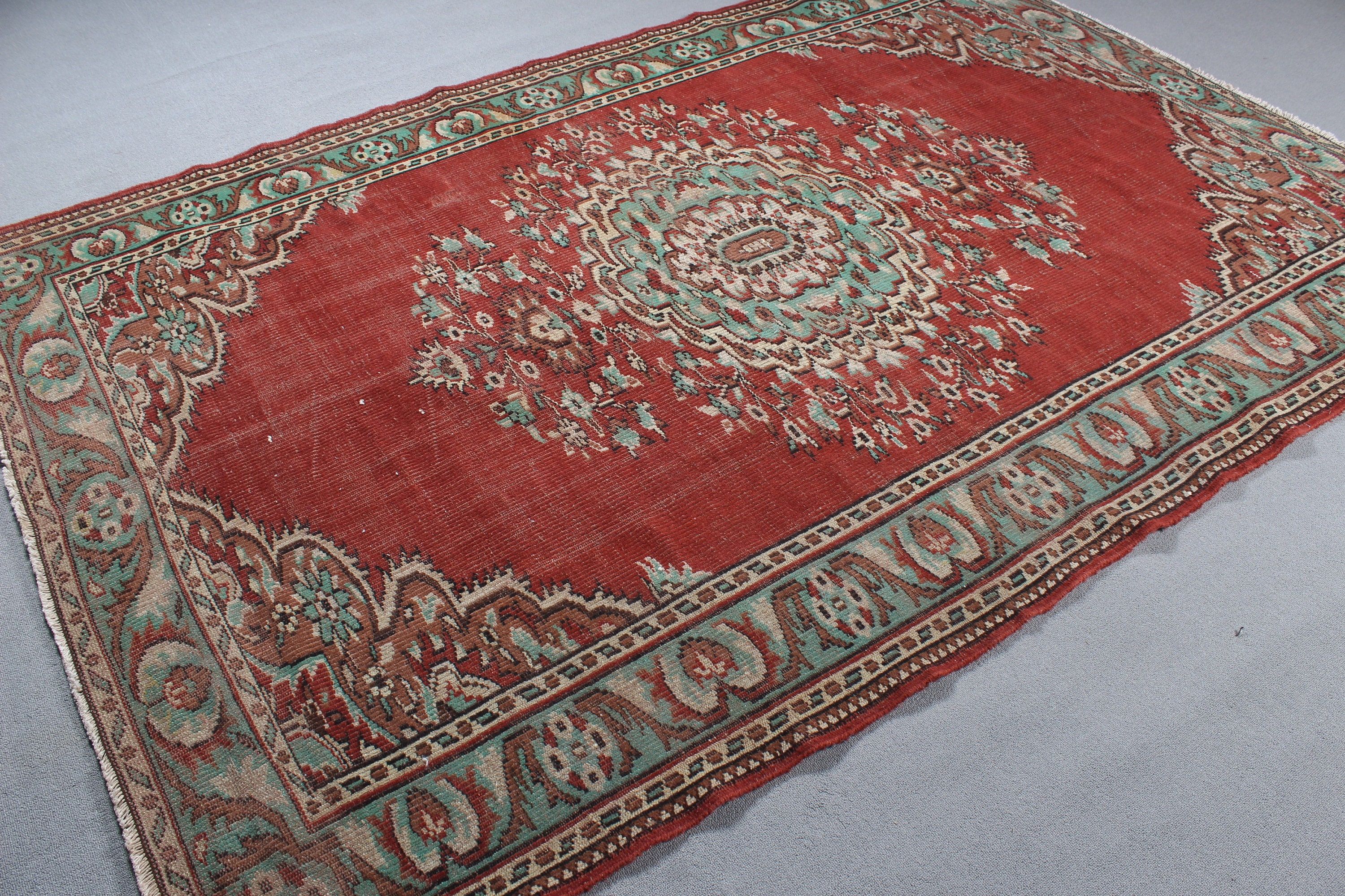 Nötr Halı, Kırmızı Nötr Halılar, Büyük Vintage Halı, Oturma Odası Halıları, 6.2x9.3 ft Büyük Halılar, Türk Halısı, Vintage Halılar