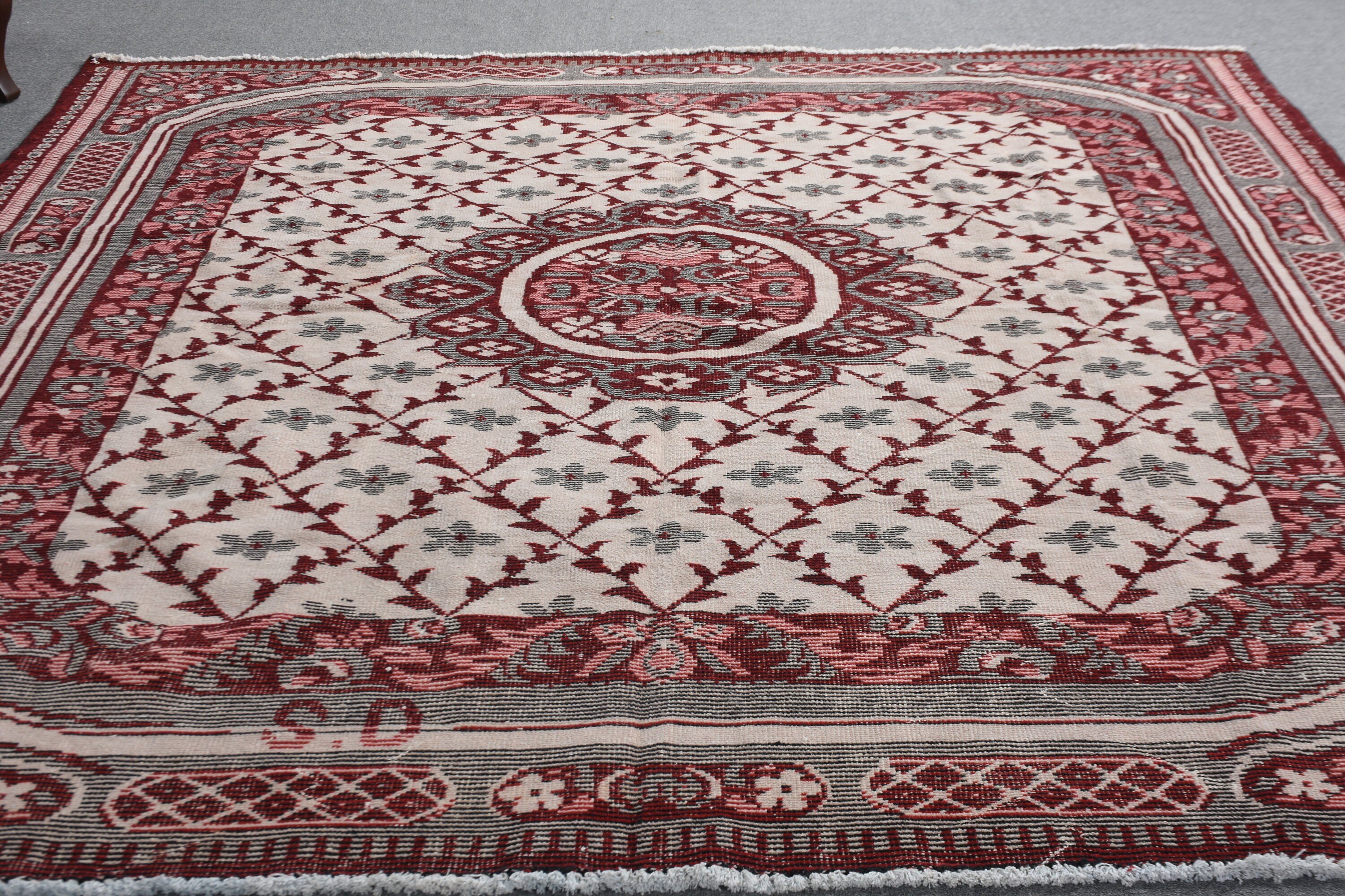 Dining Room Rug, Red Home Decor Rugs, Anatolian Rug, Saloon Rug, Antique Rug, Vintage Rug, 7.6x9.6 ft Oversize Rug, Floor Rug, Turkish Rugs