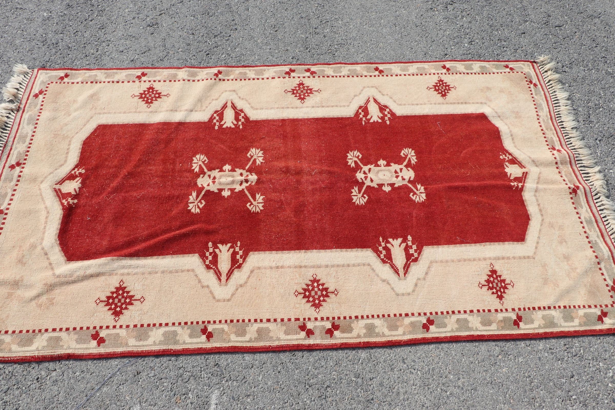 Kitchen Rug, 3.3x6 ft Accent Rugs, Antique Rug, Rugs for Kitchen, Turkish Rugs, Bedroom Rug, Vintage Rug, Red Home Decor Rug, Retro Rugs