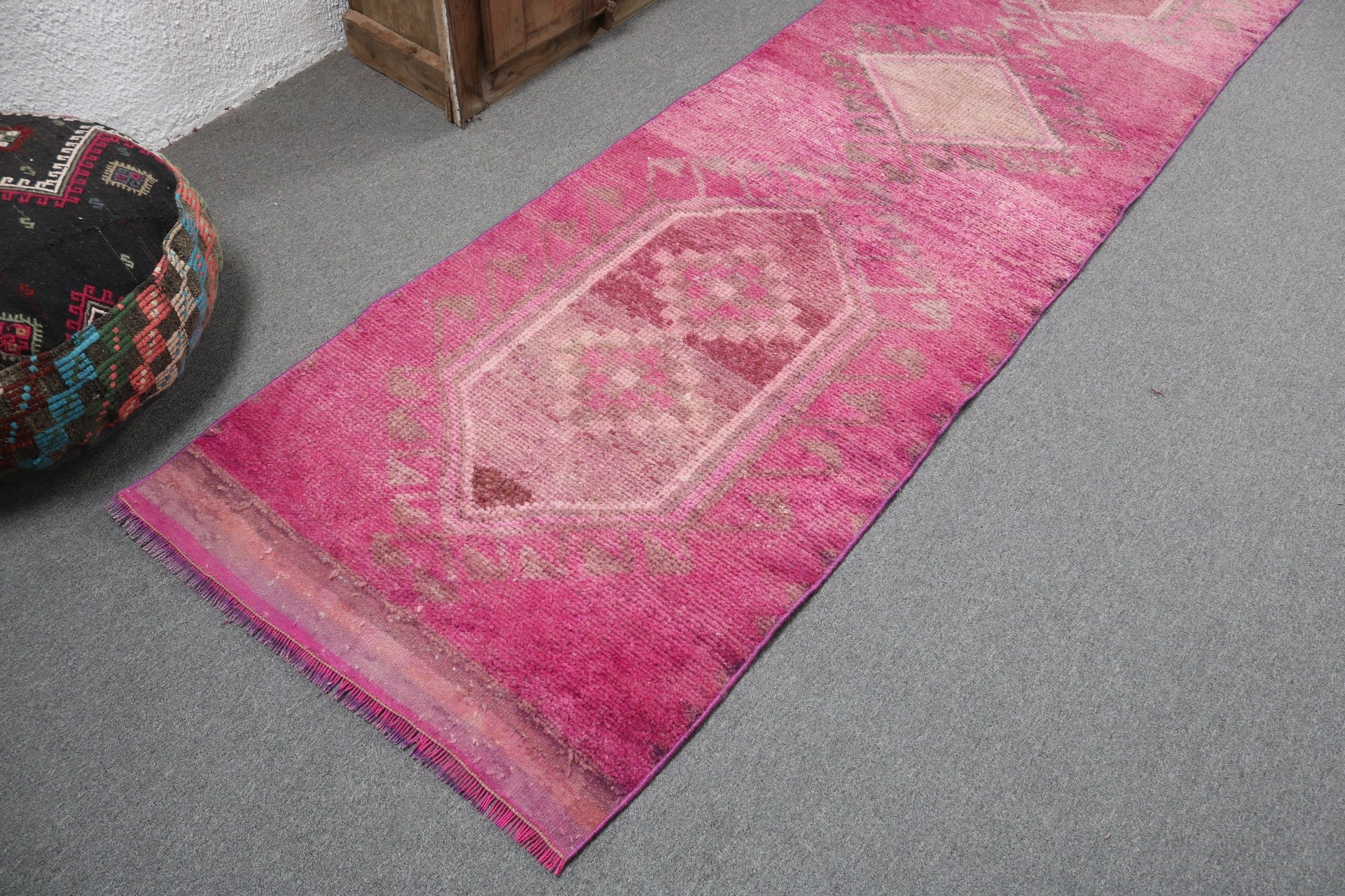 Geometric Rugs, Beni Ourain Runner Rug, 2.8x11 ft Runner Rug, Long Runner Rug, Turkish Rugs, Floor Rugs, Vintage Rugs, Pink Kitchen Rugs