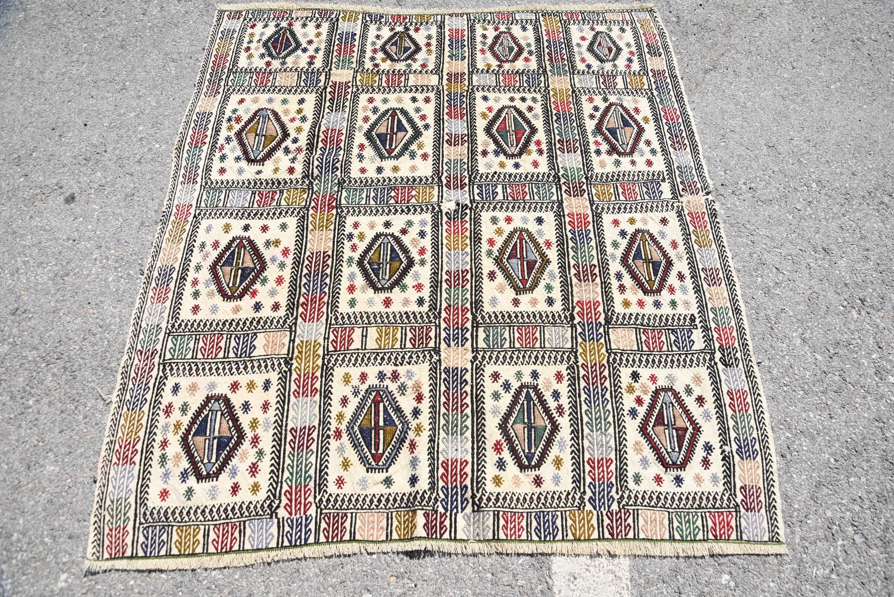 Rugs for Nursery, Bedroom Rugs, 4.4x4.8 ft Accent Rug, Turkish Rug, Outdoor Rug, Vintage Rug, Kilim, Entry Rug, Kitchen Rug, Cool Rug