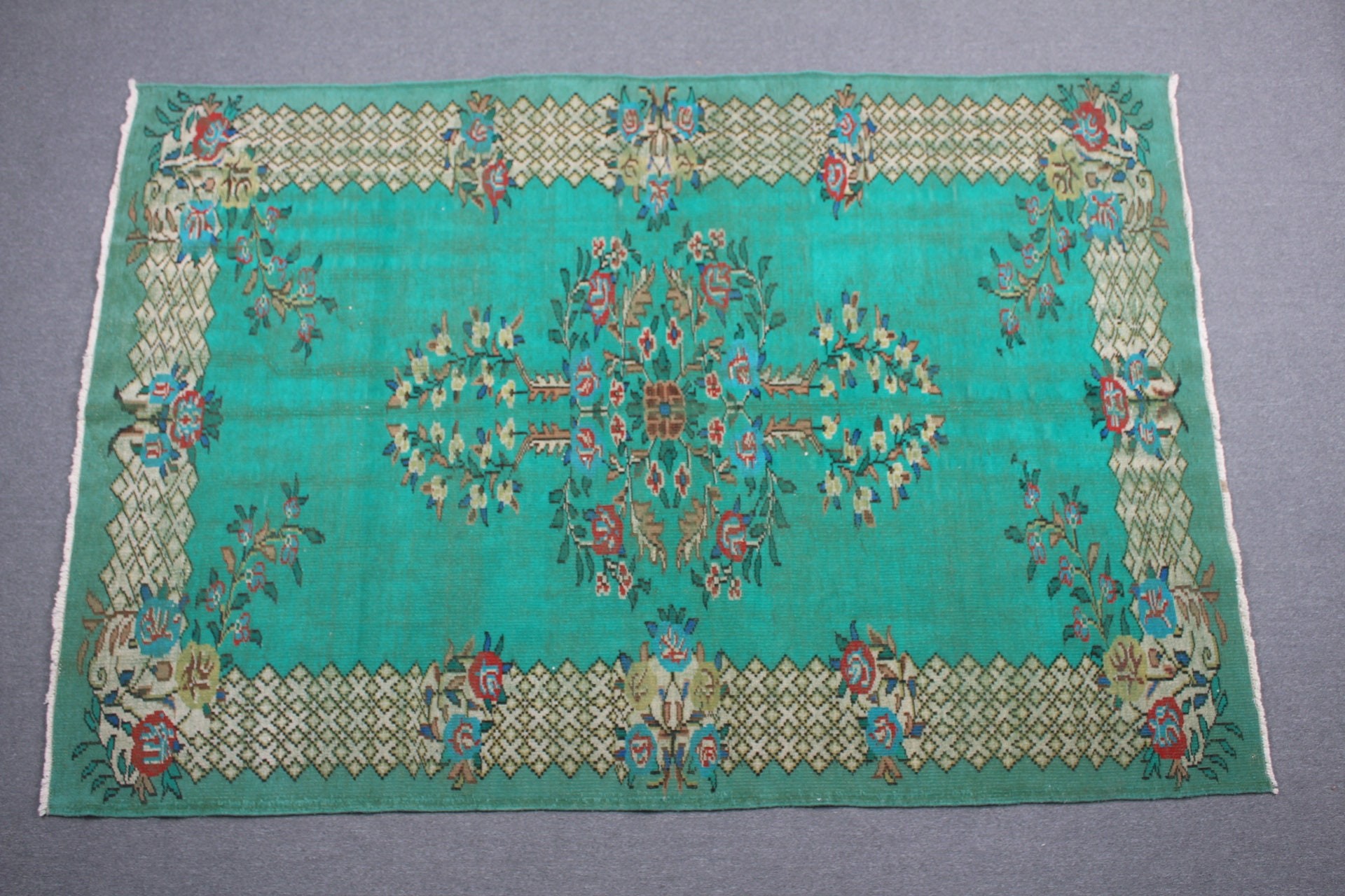 Türk Halıları, Oushak Halıları, Yatak Odası Halısı, Otantik Halılar, Salon Halıları, Yeşil 6.3x9.4 ft Büyük Halılar, Vintage Halılar