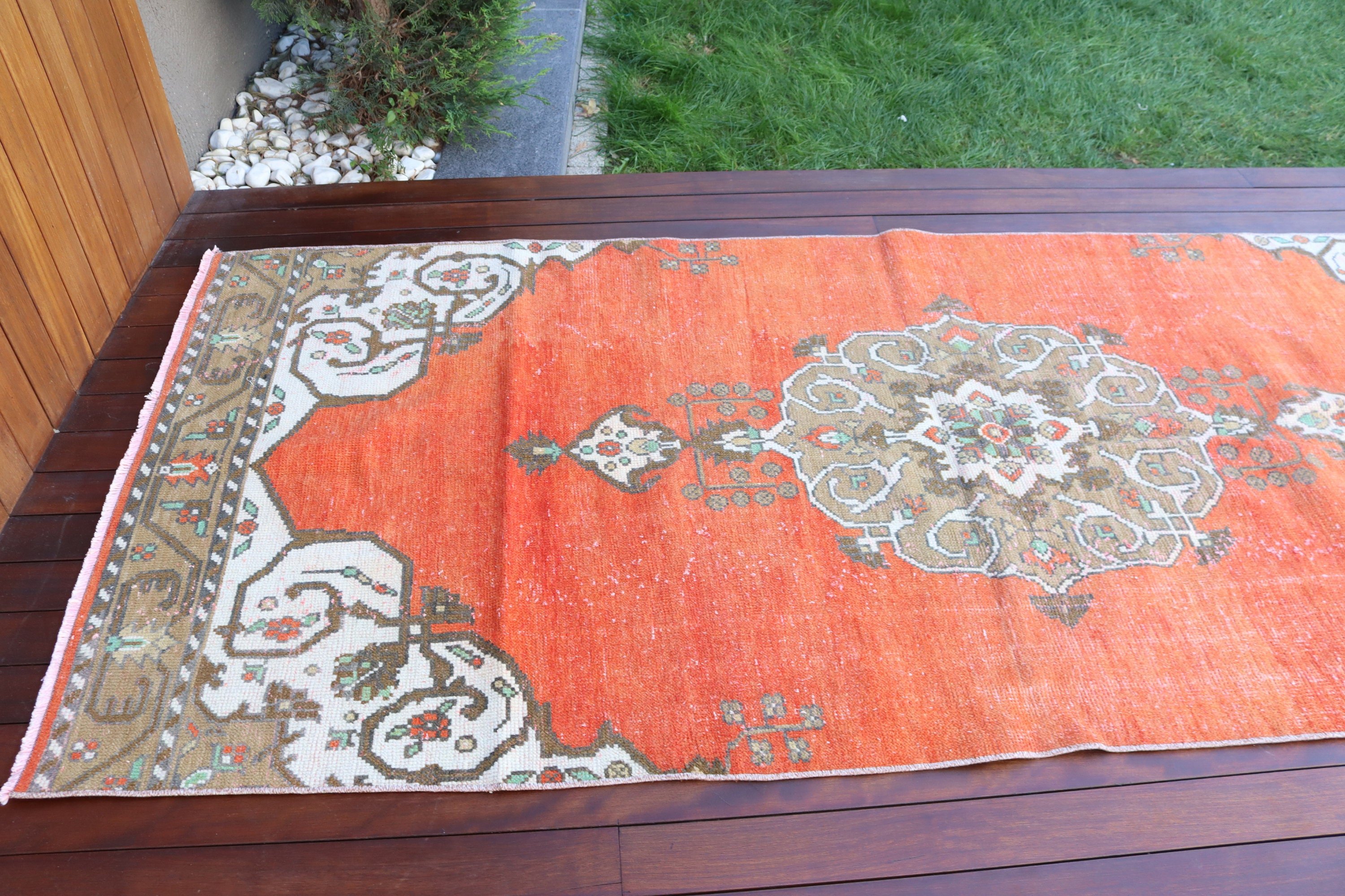 3.8x9.4 ft Area Rugs, Orange Oushak Rug, Kitchen Rugs, Living Room Rugs, Rugs for Indoor, Vintage Rug, Turkish Rugs, Modern Rug, Floor Rug