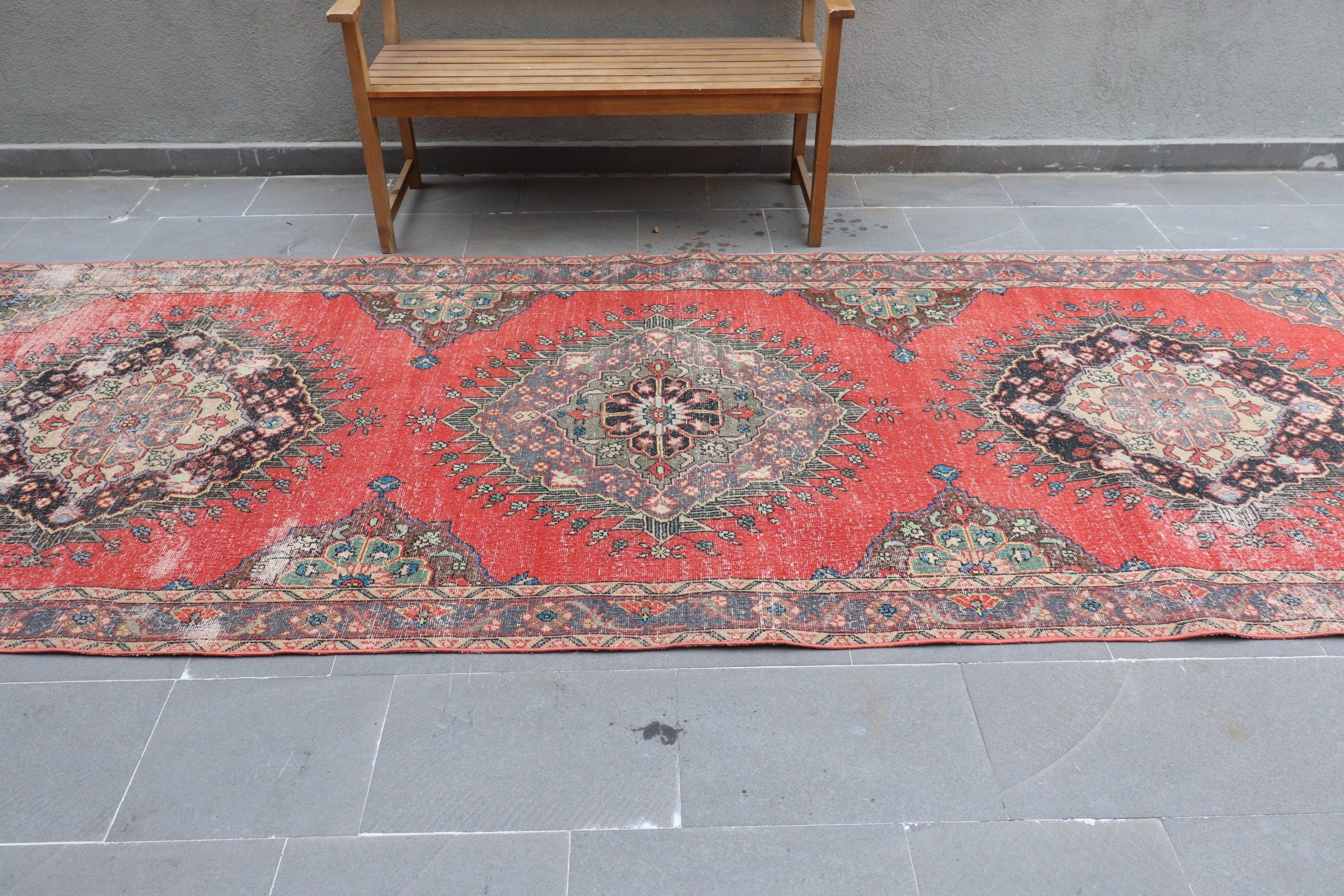 Pale Rug, Red  4.7x12.5 ft Runner Rugs, Vintage Rugs, Rugs for Kitchen, Turkish Rug, Wool Rug, Corridor Rug, Bedroom Rug