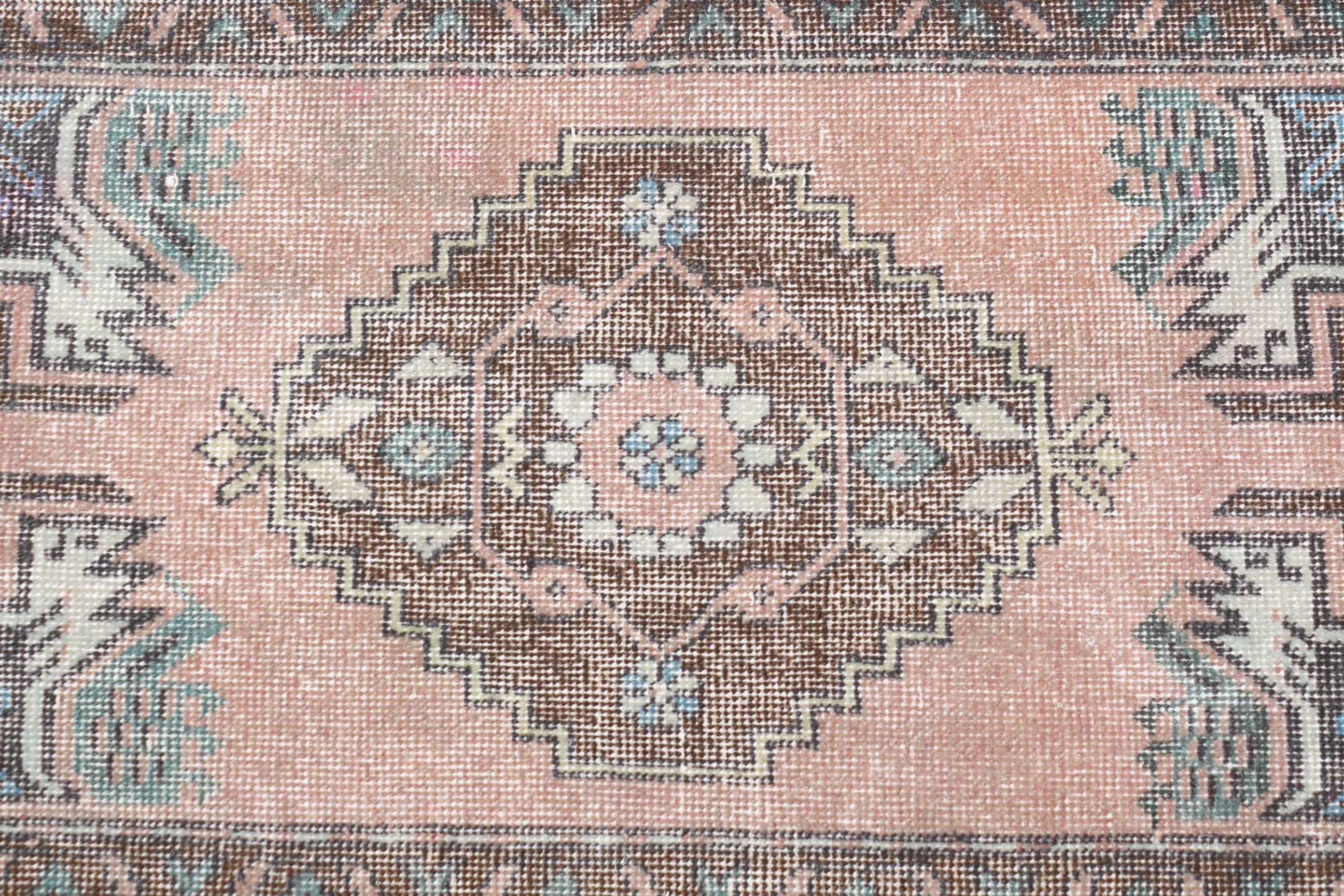 Rugs for Bath, Door Mat Rugs, Vintage Rug, 1.4x3.6 ft Small Rug, Bedroom Rug, Anatolian Rugs, Turkish Rug, Antique Rug, Pink Oriental Rug