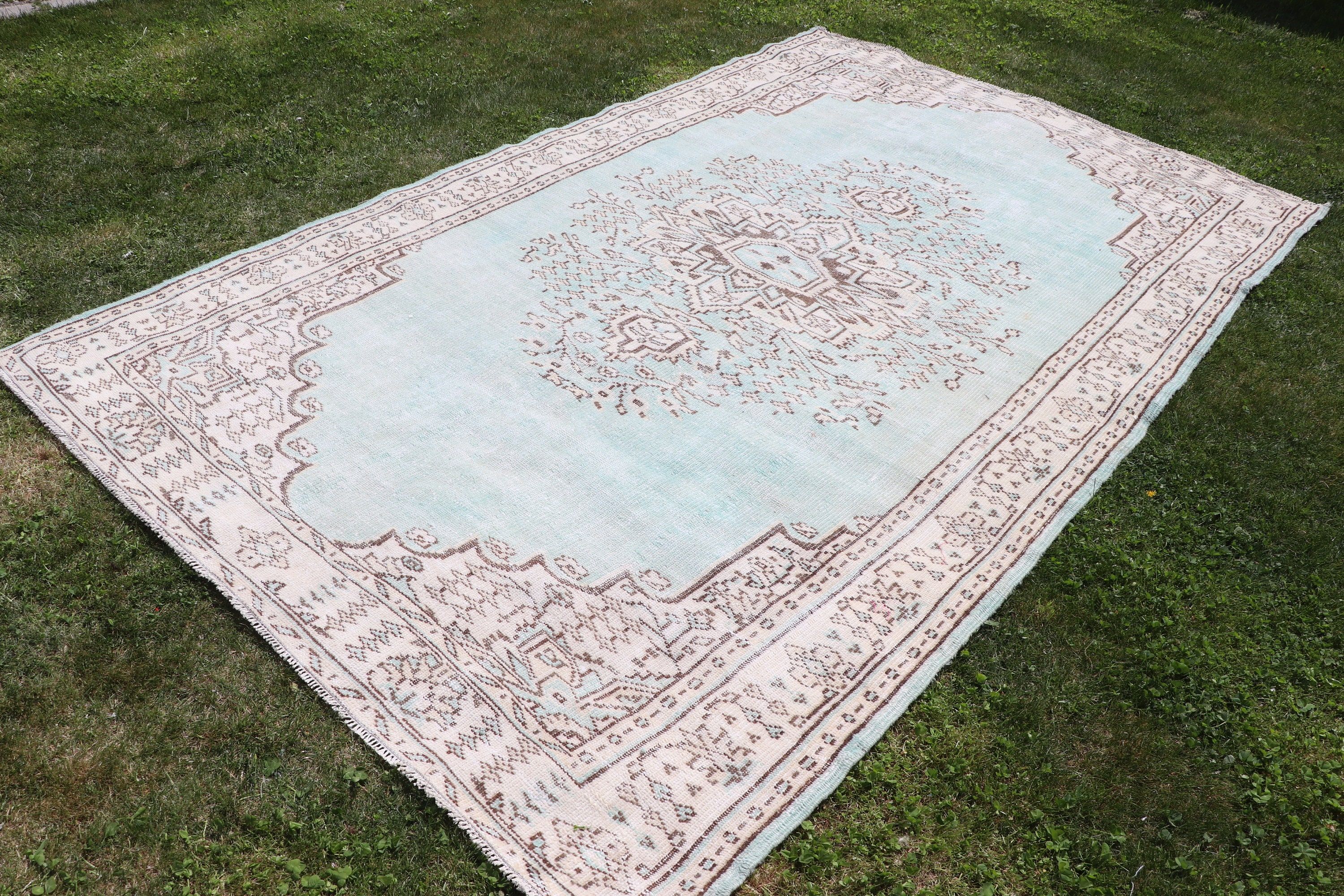 Oryantal Halı, Geometrik Halılar, Türk Halısı, Büyük Vintage Halı, Büyük Boho Halıları, Vintage Halı, Bej 6x10 ft Büyük Halı