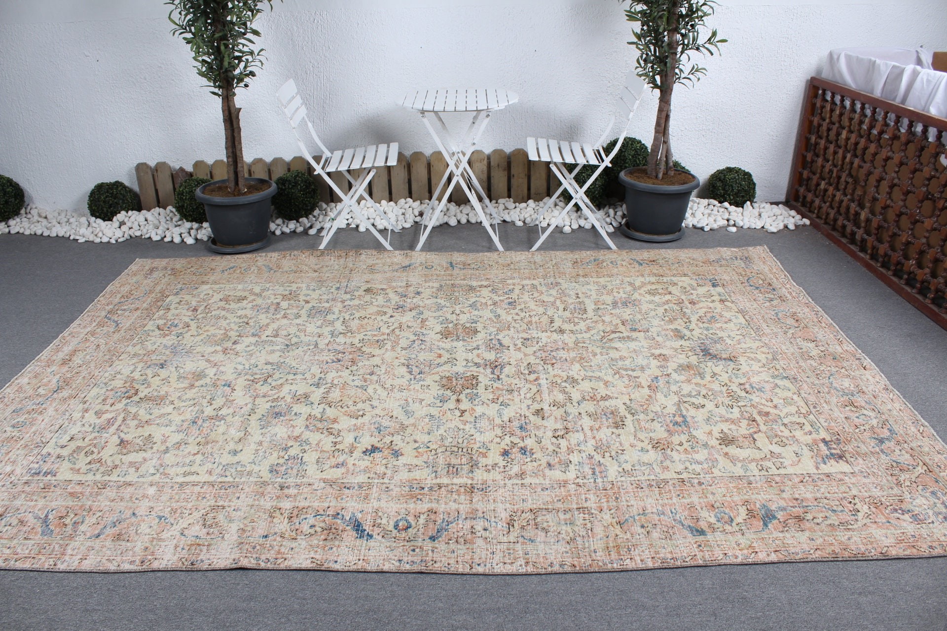 Salon Rug, Turkish Rugs, 7x10.3 ft Oversize Rug, Dining Room Rug, Vintage Rugs, Anatolian Rugs, Beige Wool Rug, Dorm Rug, Moroccan Rug