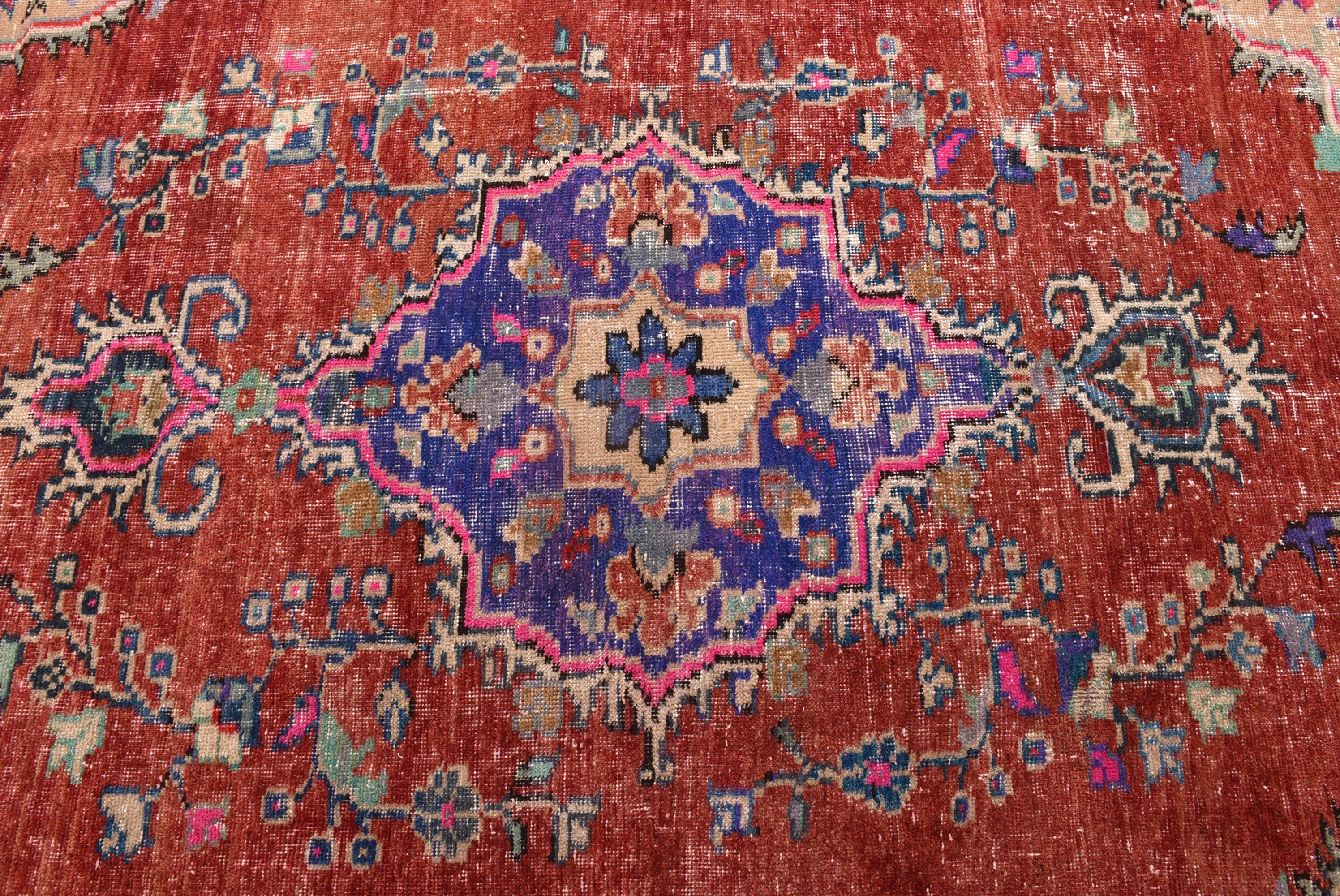 Salon Halısı, Vintage Halı, Türk Halıları, 5.9x9.3 ft Büyük Halı, Vintage Dekor Halısı, Kırmızı Nötr Halı, Nötr Halılar, Yatak Odası Halısı