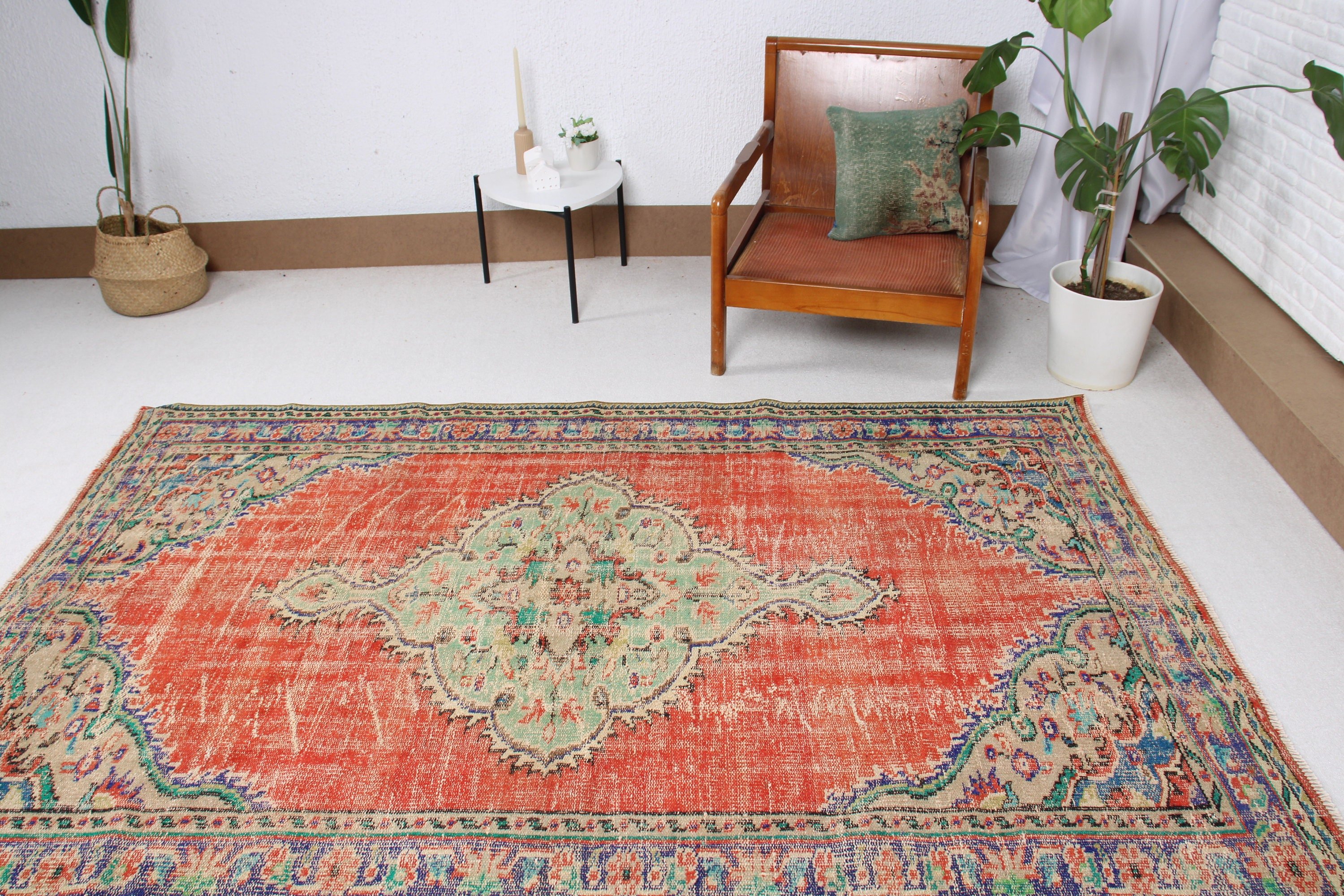 Türk Halıları, Vintage Halılar, Fas Halıları, Salon Halısı, Kırmızı Lüks Halı, 5.3x7.9 ft Büyük Halılar, Büyük Oushak Halısı, Anadolu Halıları, Boho Halıları