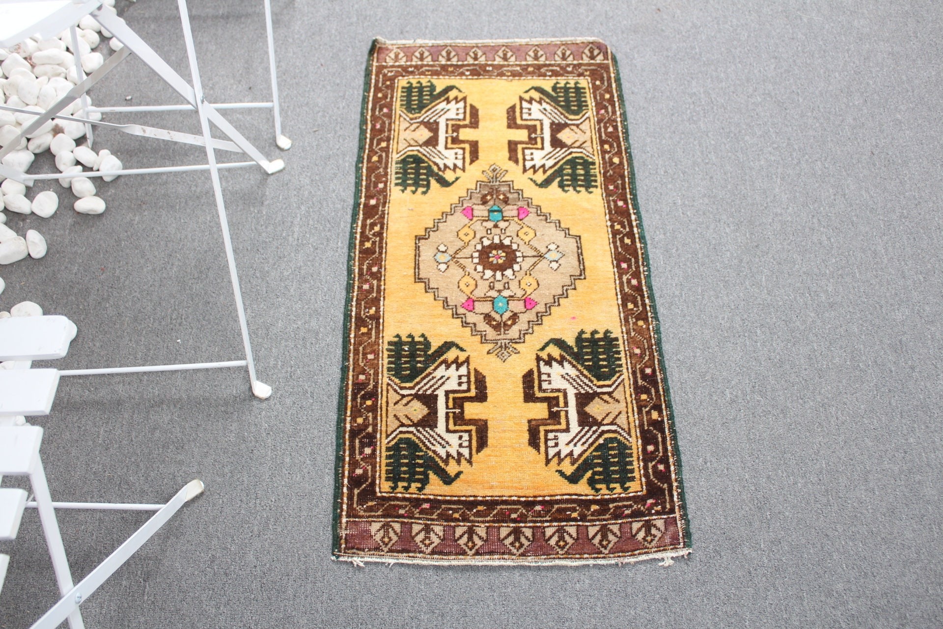 Turkish Rug, Vintage Rug, 1.6x3.2 ft Small Rug, Bedroom Rugs, Kitchen Rugs, Boho Rugs, Yellow Home Decor Rug, Car Mat Rugs