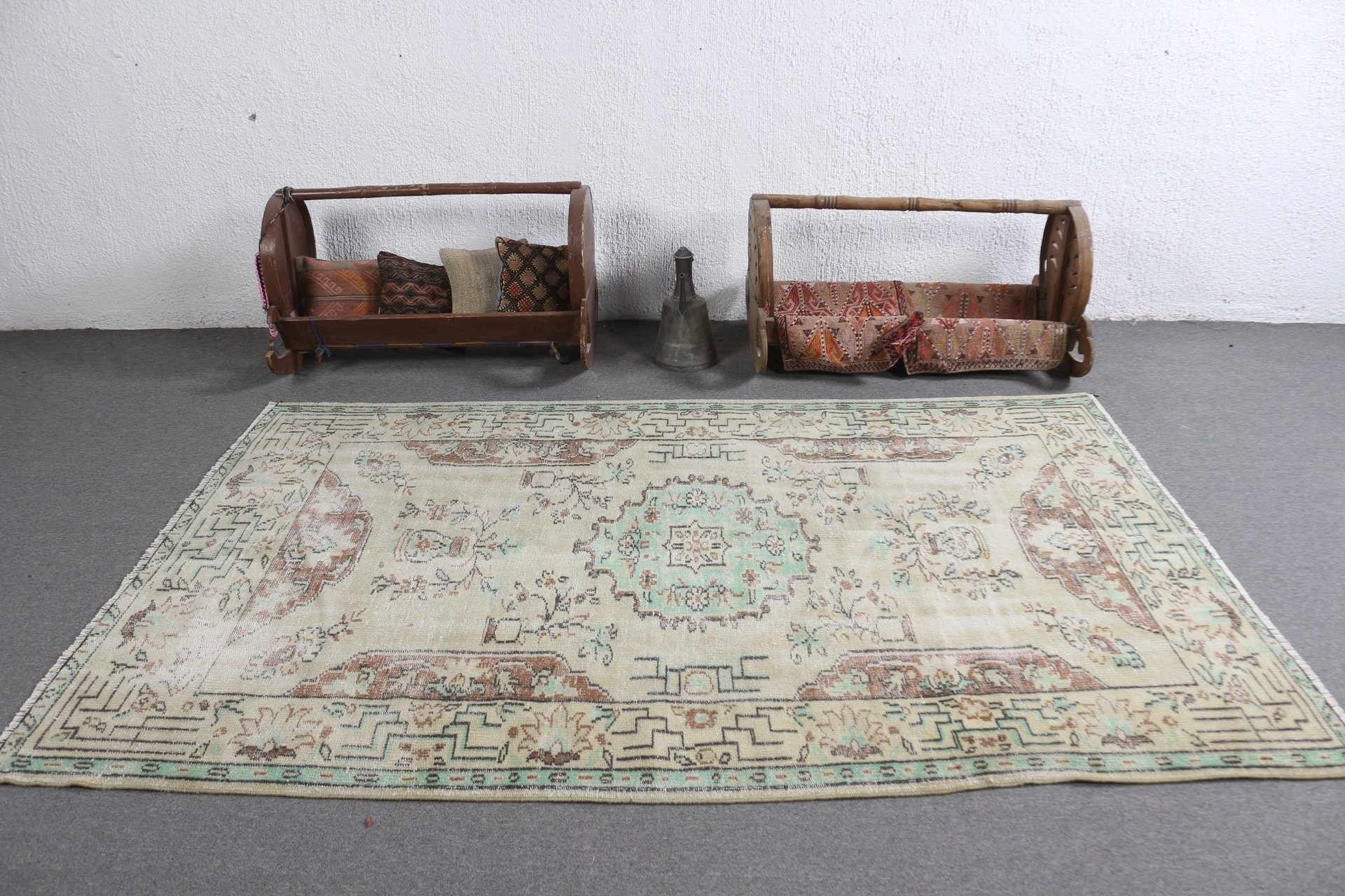 Vintage Halı, Türk Halıları, Oturma Odası Halıları, Yer Halısı, 5.1x8 ft Büyük Halı, Oushak Halısı, Yatak Odası Halıları, Bej Mutfak Halıları, Yatak Odası Halıları