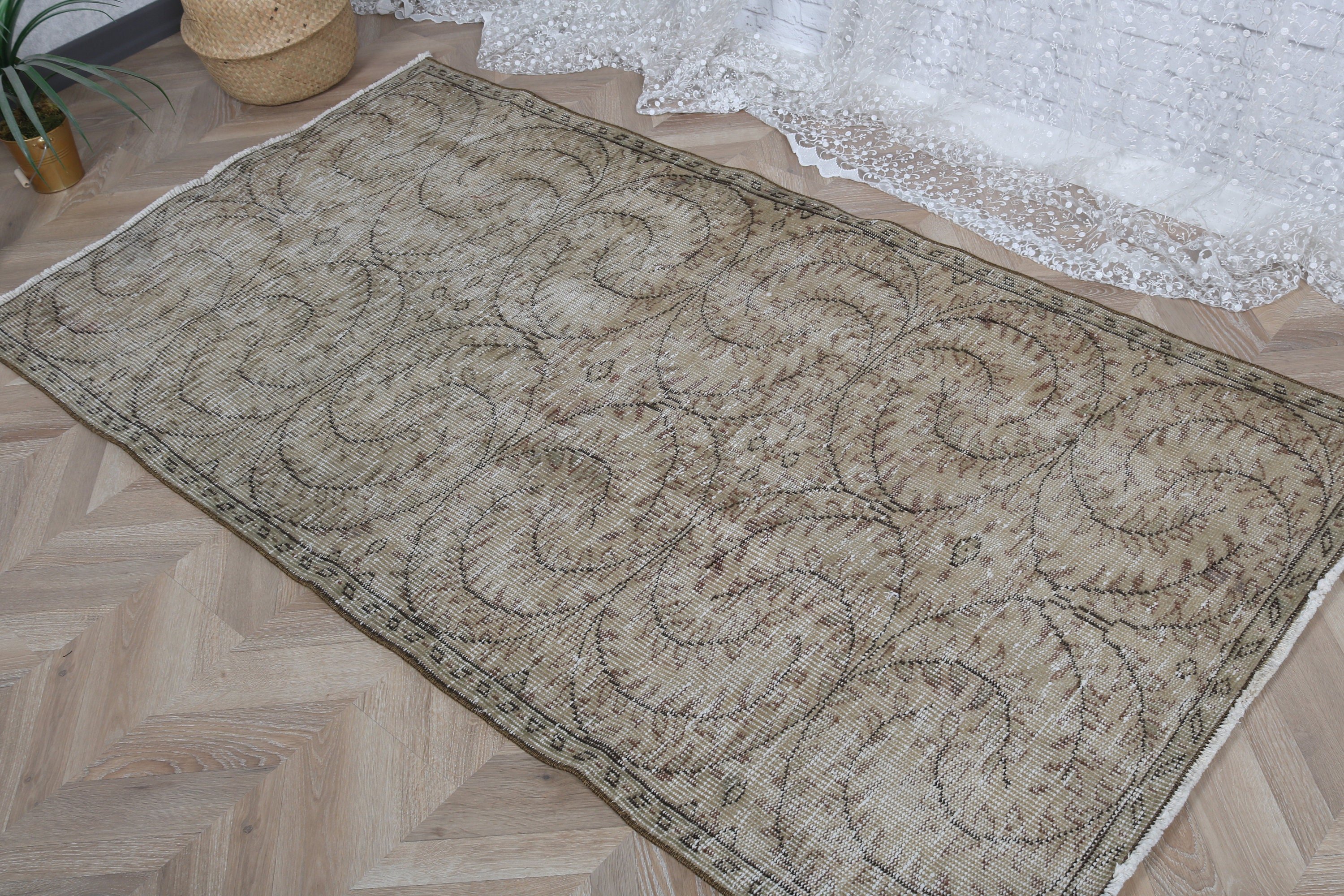 Oryantal Halılar, Mutfak Halıları, 3,4x6,5 ft Vurgulu Halılar, El Yapımı Halılar, Kahverengi Açıklama Halıları, Yün Halı, Türk Halısı, Vintage Halılar, Giriş Halıları