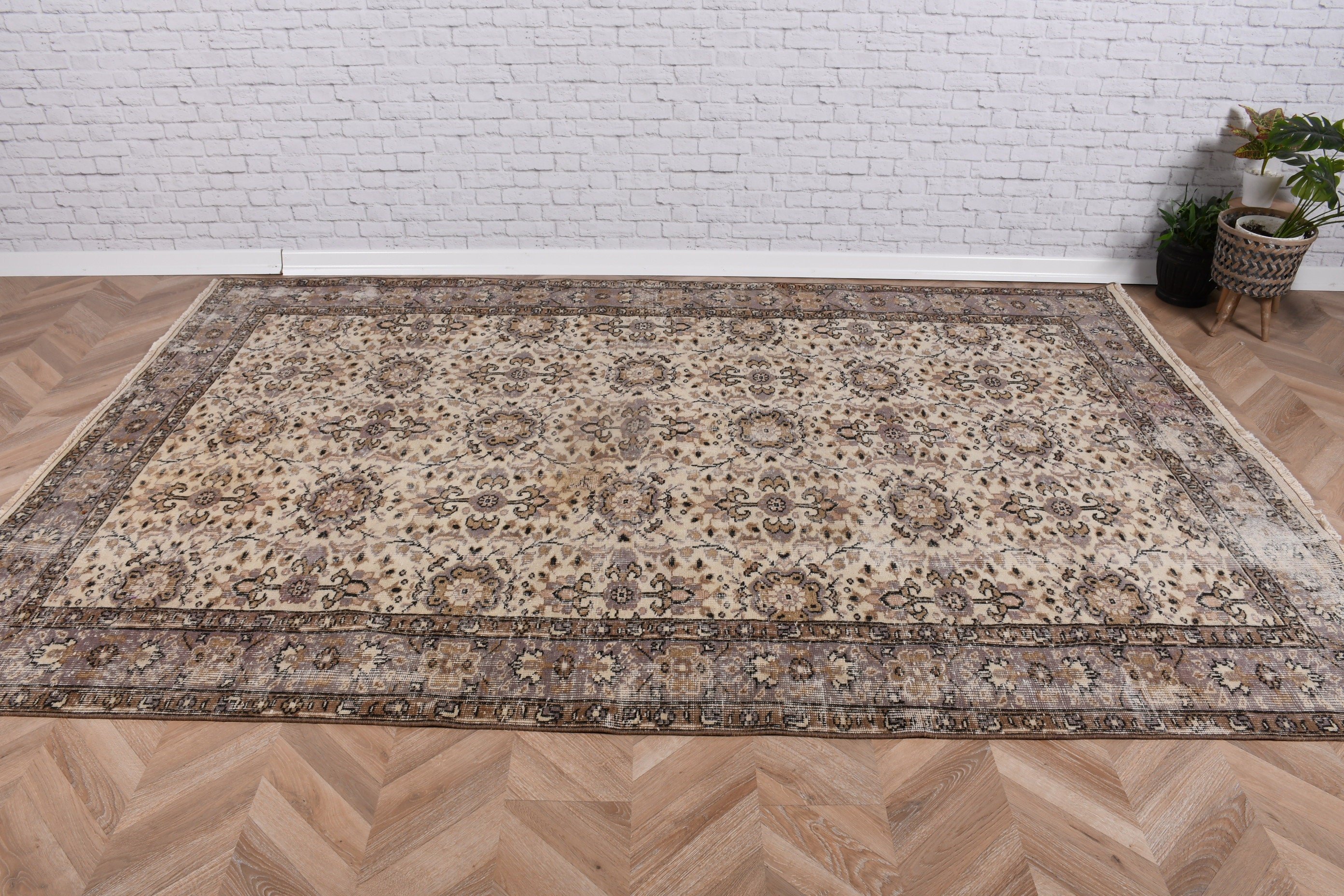 Yatak Odası Halısı, Büyük Vintage Halı, Türk Halısı, Vintage Halılar, 5.9x9.3 ft Büyük Halı, Geometrik Halılar, Bej Soğuk Halılar, Yer Halıları, Fas Halısı