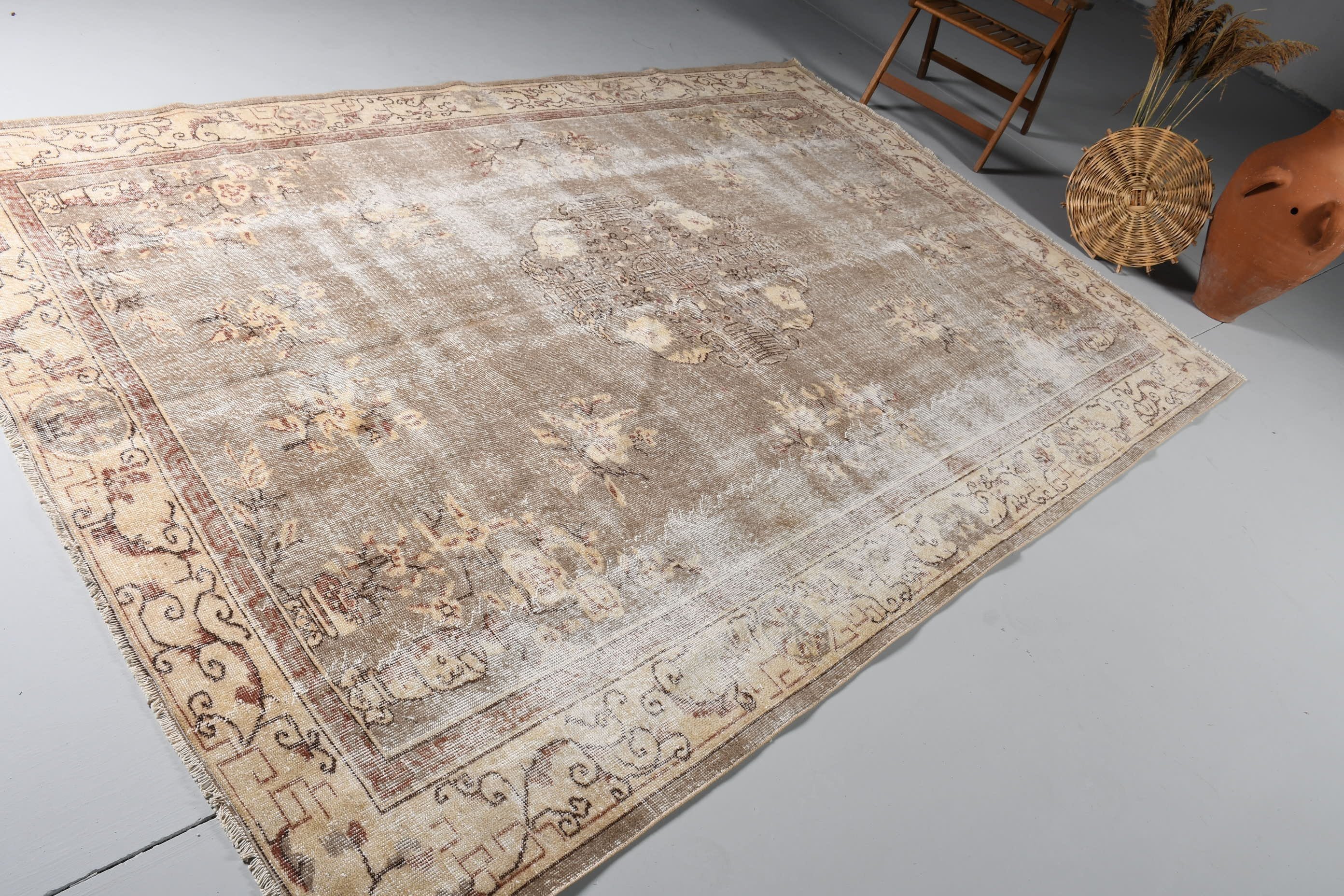 6.8x10.1 ft Large Rug, Nomadic Rug, Beige Wool Rug, Home Decor Rugs, Turkish Rugs, Living Room Rug, Vintage Rug, Cool Rug, Dining Room Rug