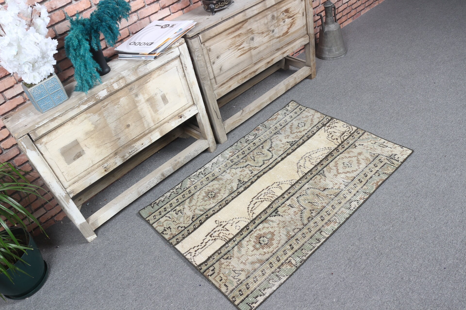 Turkish Rugs, Kitchen Rugs, 2.5x3.5 ft Small Rug, Vintage Rug, Rugs for Bathroom, Door Mat Rugs, Bath Rug, Beige Cool Rug