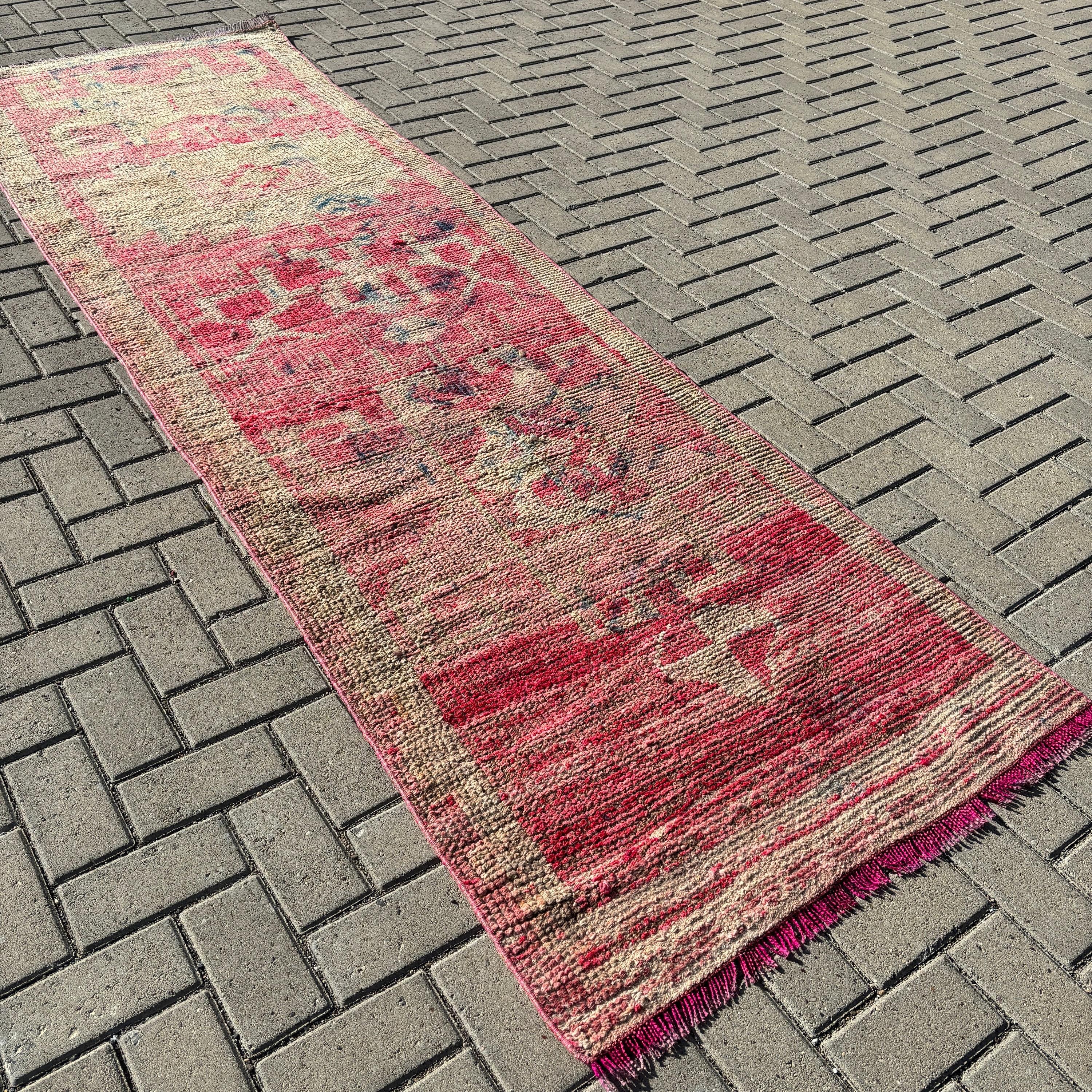 Kitchen Rug, Vintage Rug, Beni Ourain Runner Rugs, Pink Handwoven Rug, Boho Rug, Neutral Rugs, 3.1x9.9 ft Runner Rug, Turkish Rugs