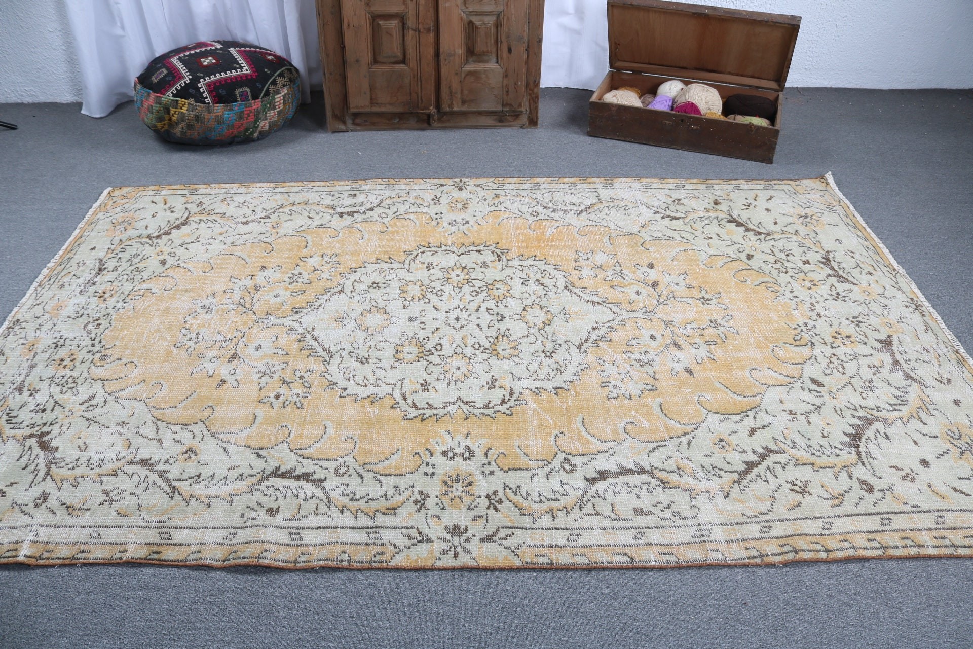 Kitchen Rug, Bedroom Rug, Yellow Statement Rugs, Vintage Rug, Floor Rug, Large Boho Rugs, 5.4x8.8 ft Large Rug, Anatolian Rug, Turkish Rugs