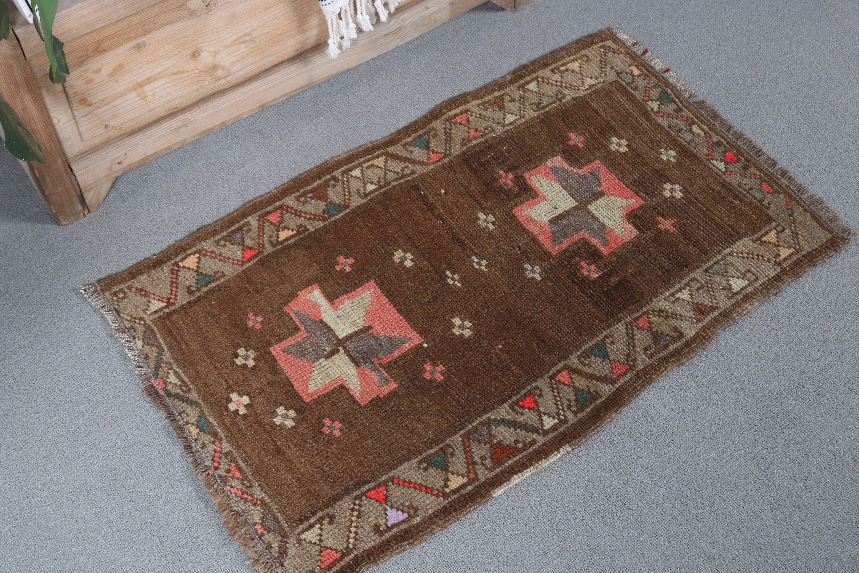 Vintage Rug, Home Decor Rugs, Door Mat Rug, Brown Kitchen Rugs, Turkish Rugs, Anatolian Rug, 1.7x2.8 ft Small Rugs, Wall Hanging Rug