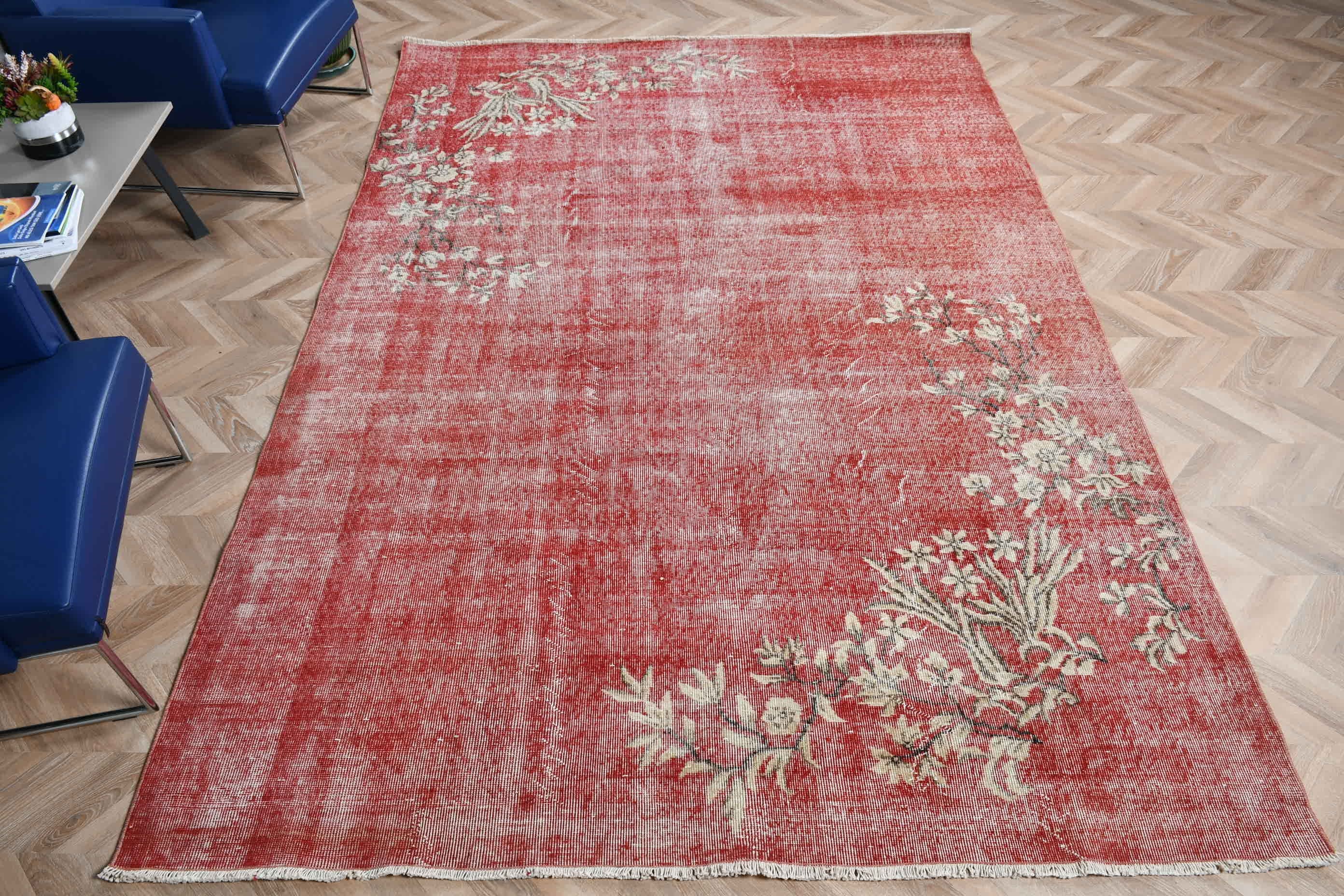 Türk Halısı, Salon Halıları, Yatak Odası Halısı, Salon Halıları, 6.9x10 ft Büyük Halı, Vintage Halı, Oryantal Halı, Kırmızı Ev Dekor Halısı