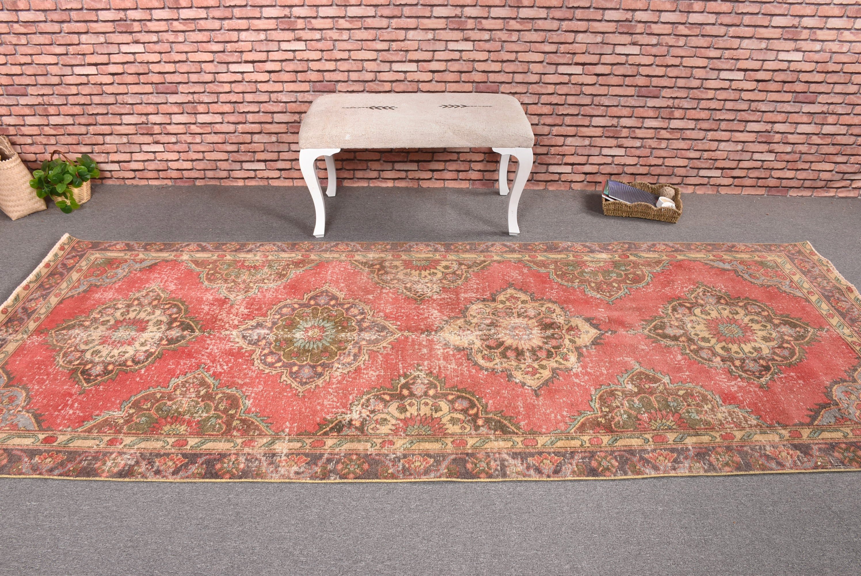 Oushak Rug, Neutral Rug, Red  4.2x10.3 ft Large Rugs, Vintage Rugs, Large Oushak Rug, Office Rug, Bedroom Rugs, Turkish Rug