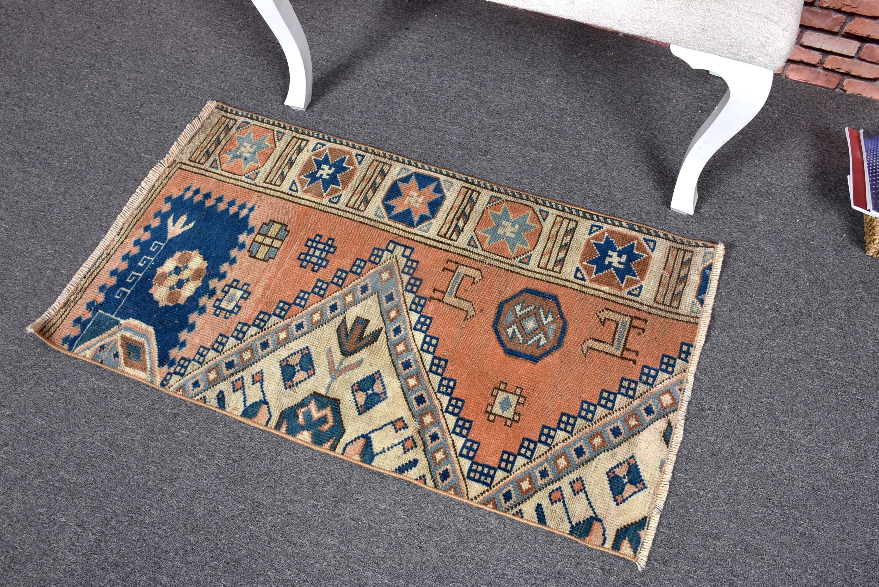 Outdoor Rugs, Turkish Rugs, Vintage Rugs, Wall Hanging Rug, Bedroom Rug, Kitchen Rug, Car Mat Rugs, Orange  2x3.5 ft Small Rug