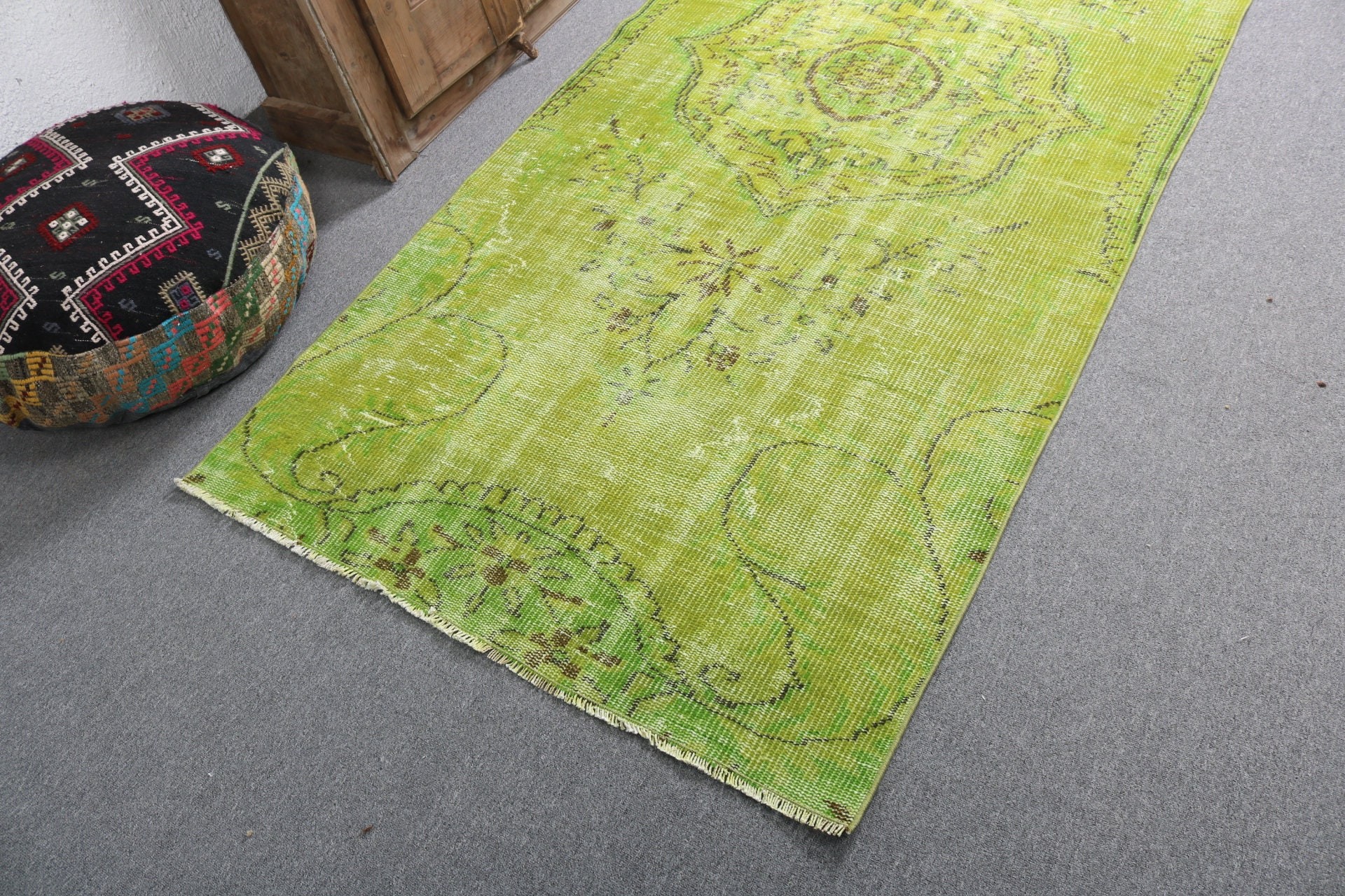 Vintage Rugs, Turkish Rugs, 3.7x8.4 ft Area Rugs, Modern Rug, Green Handwoven Rug, Oushak Area Rug, Vintage Area Rug, Neutral Rug