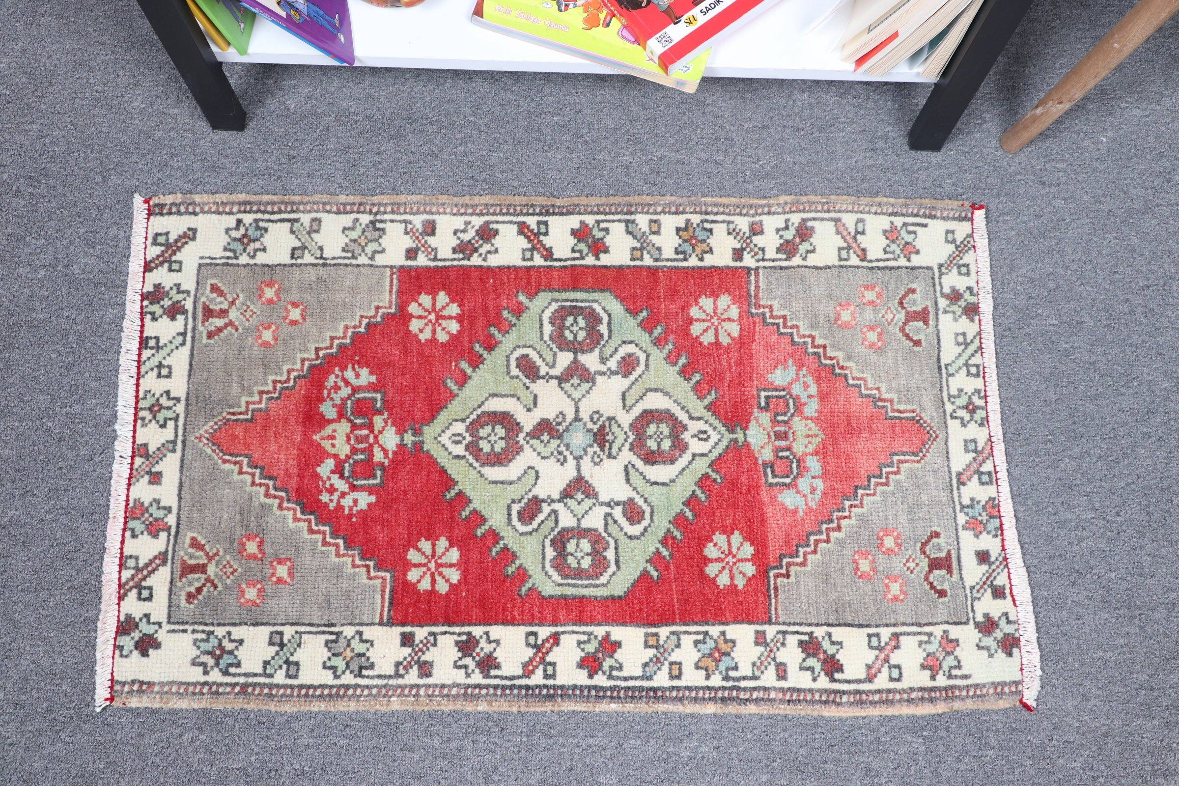 Kırmızı Oushak Halılar, Kapı Paspası Halısı, Türk Halısı, Oryantal Halılar, Havalı Halı, 1.6x2.6 ft Küçük Halılar, Vintage Halı, Duvara Asılı Halı, Boho Halı