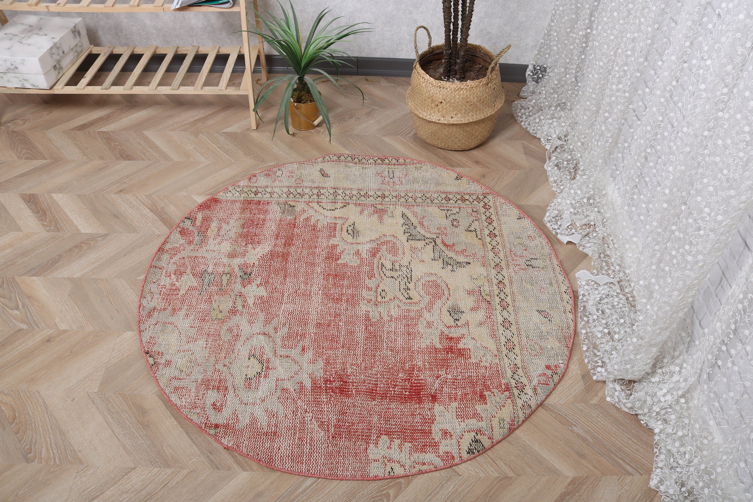 Vintage Accent Rugs, Office Rug, Moroccan Rugs, Vintage Rugs, Turkish Rug, Kitchen Rugs, Red Antique Rugs, Neutral Rug, 4x4 ft Accent Rug