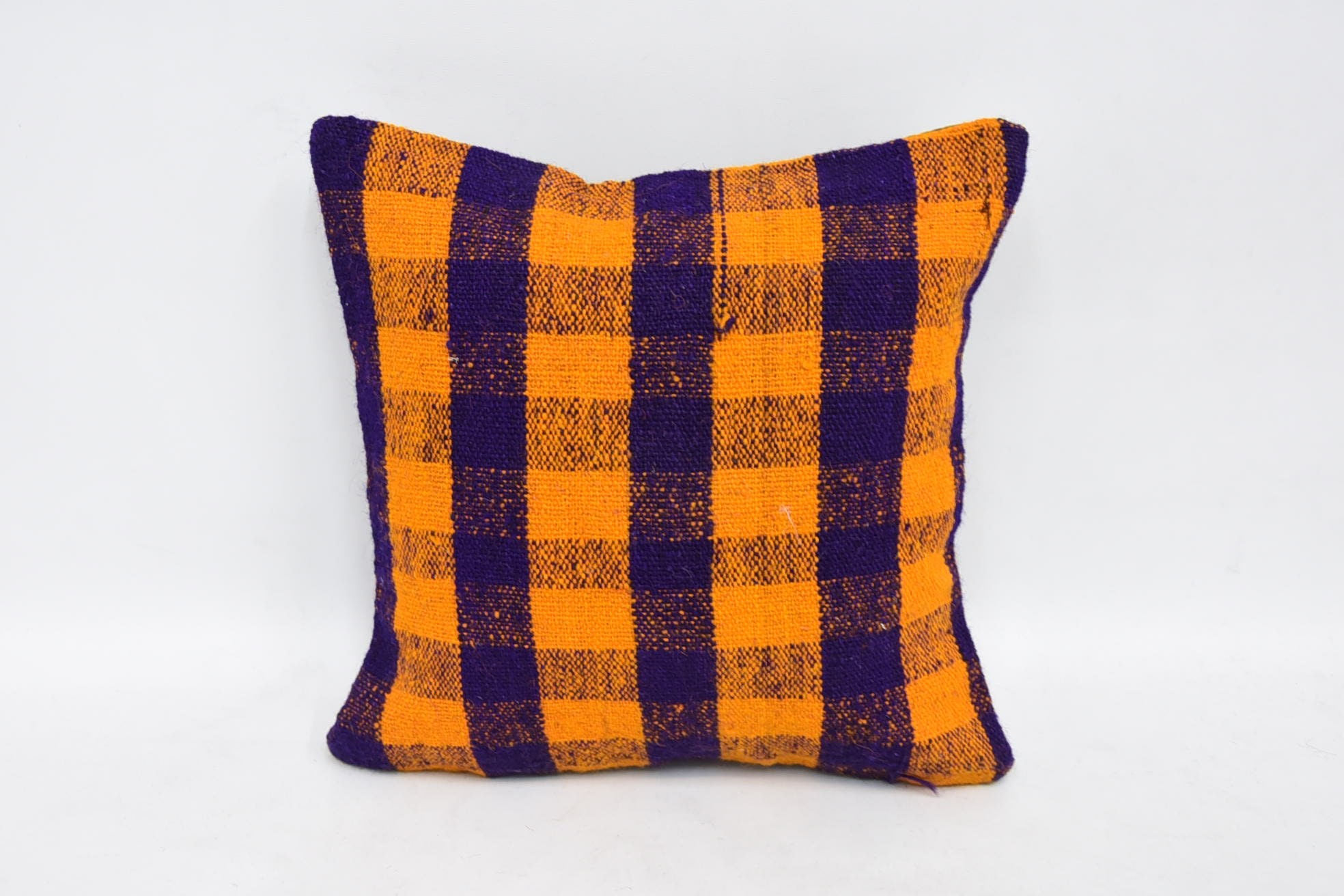 Retro Throw Pillow Cover, Kilim Pillow Cover, 12"x12" Orange Cushion Cover, Turkish Pillow, Ethnical Kilim Rug Pillow