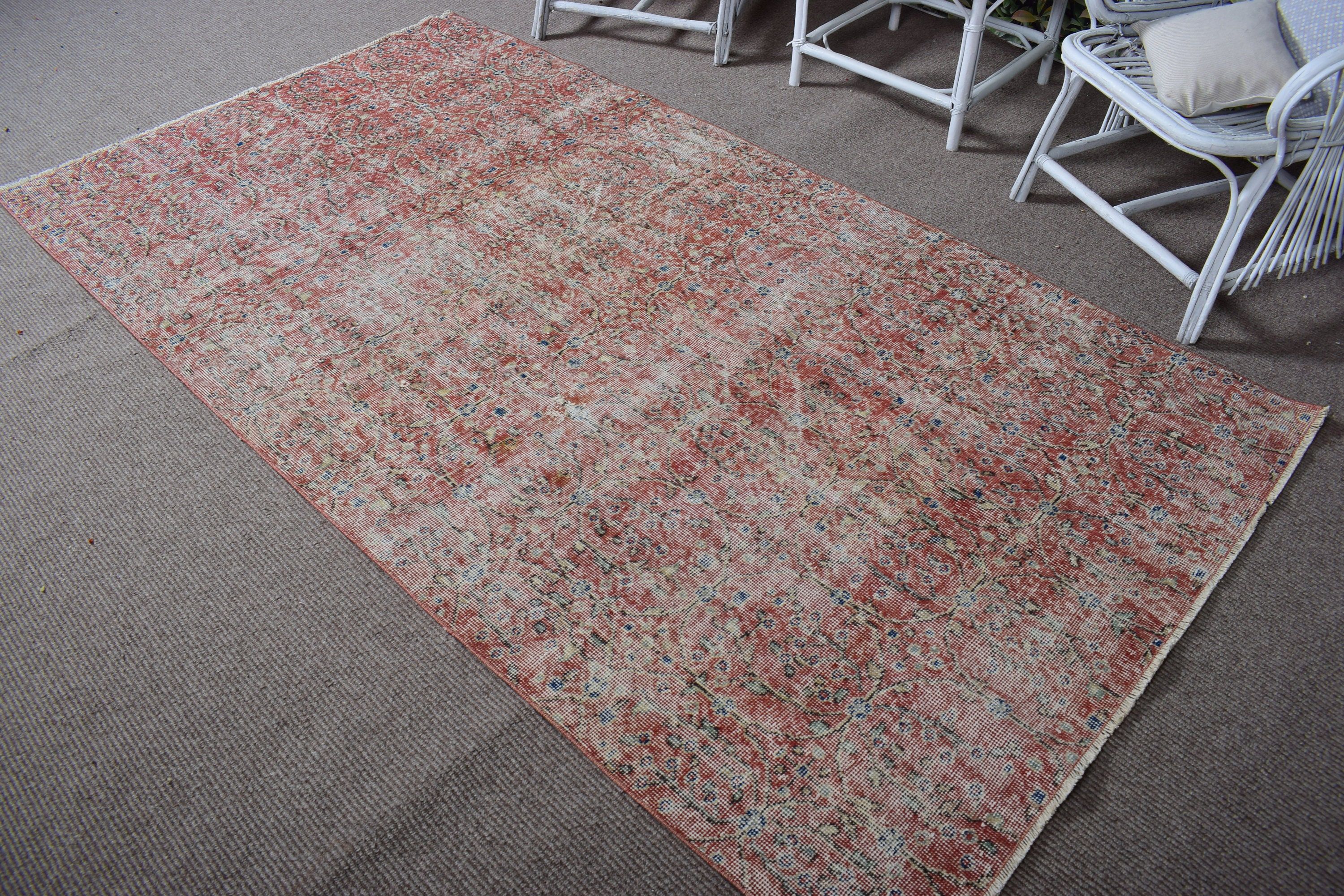 Red Boho Rugs, Geometric Rug, Bedroom Rugs, Vintage Rugs, Vintage Decor Rugs, 4.4x8.1 ft Area Rug, Kitchen Rug, Turkish Rugs, Oushak Rugs