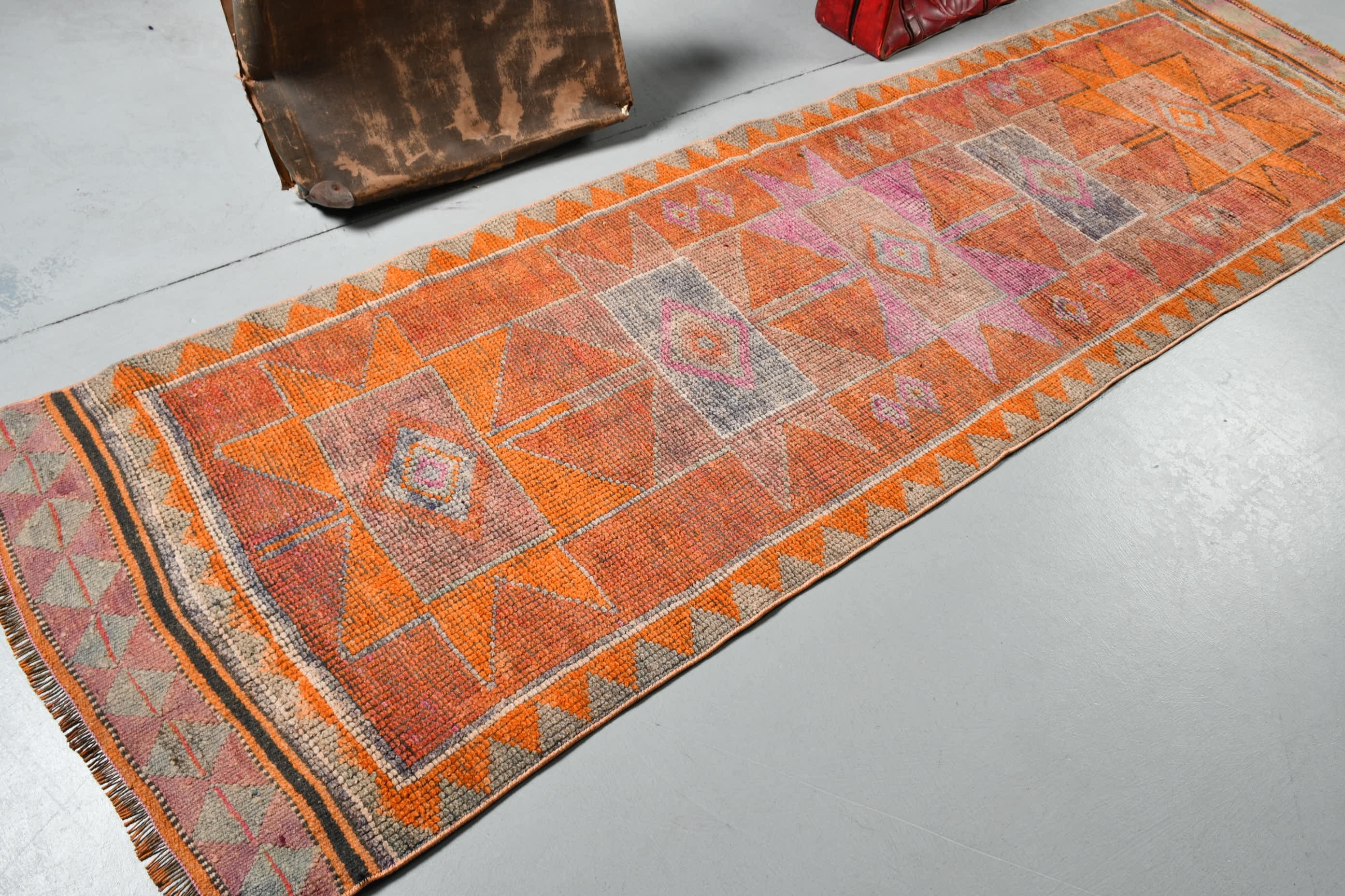 Kitchen Rug, Boho Rug, 3.2x10.7 ft Runner Rug, Orange Oriental Rug, Corridor Rug, Wool Rug, Vintage Rugs, Turkish Rug, Oriental Rug