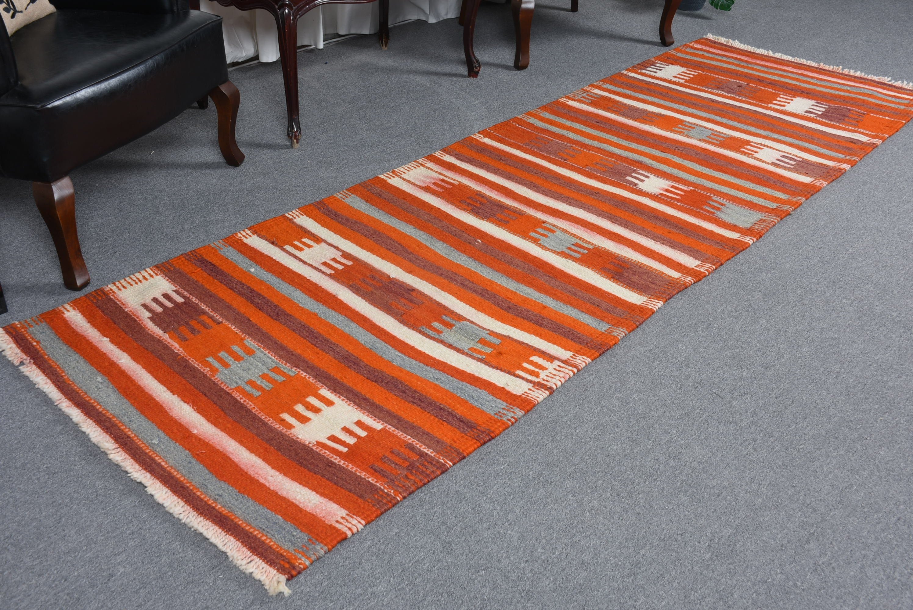 Eski Halı, Türk Halıları, Oushak Halısı, Merdiven Halısı, 3,1x9,4 ft Runner Halıları, Koridor Halısı, Turuncu Anadolu Halısı, Ev Dekorasyonu Halıları, Vintage Halılar