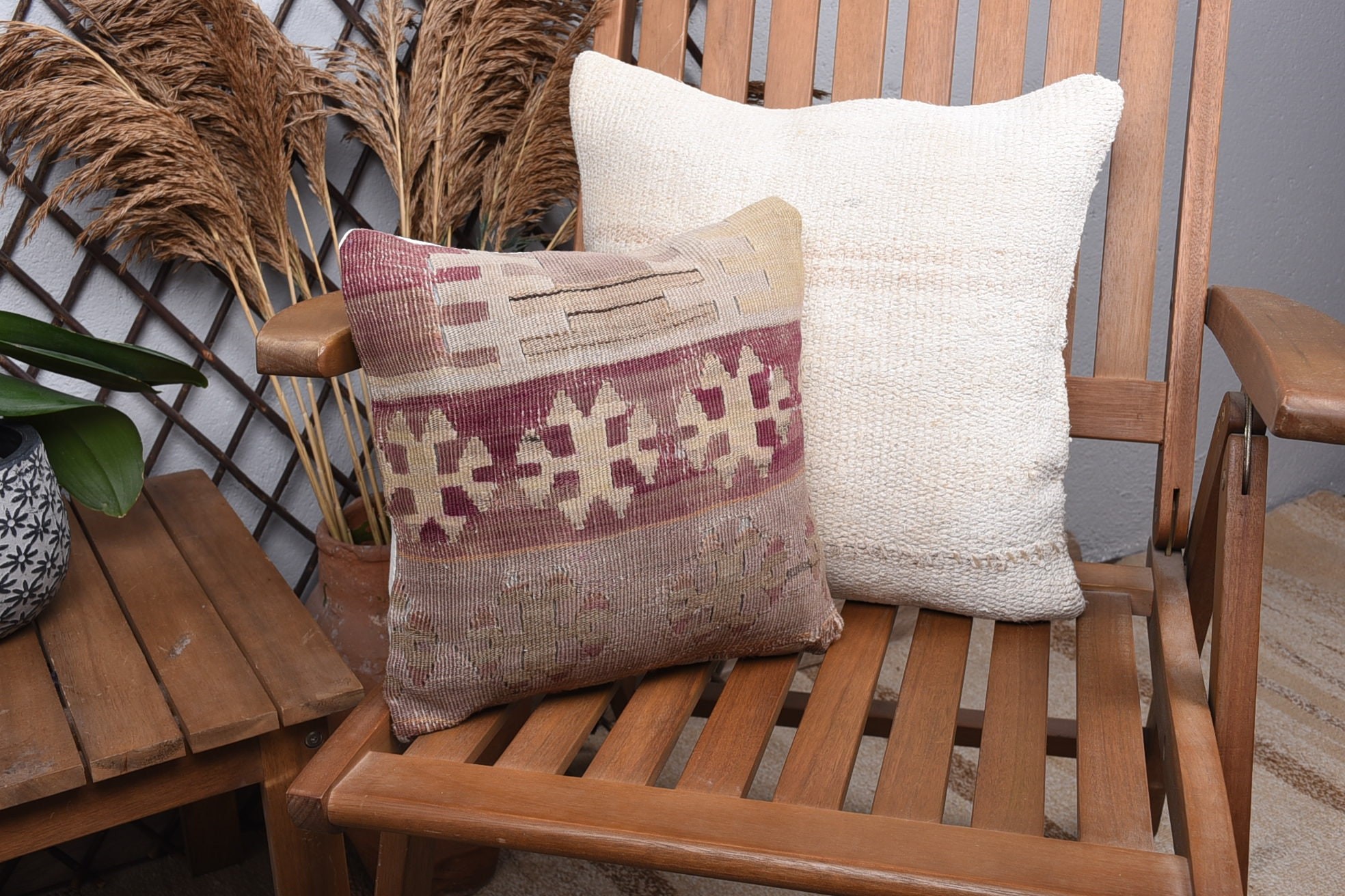 Kilim Pillow, Pillow for Sofa, Vintage Cushion Case, Vintage Pillow, 12"x12" Purple Pillow Sham, Tapestry Pillow Cover