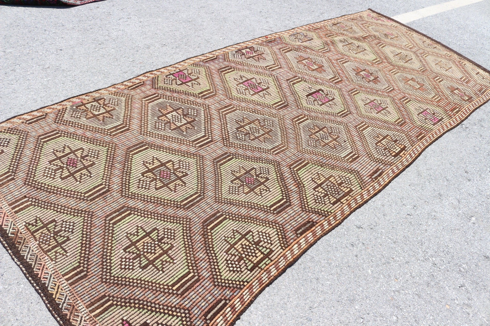 Vintage Halı, Kilim, 4.6x11.5 ft Runner Halı, Türk Halısı, Bej Ev Dekor Halıları, Mutfak Halısı, Yer Halısı, Koridor Halıları