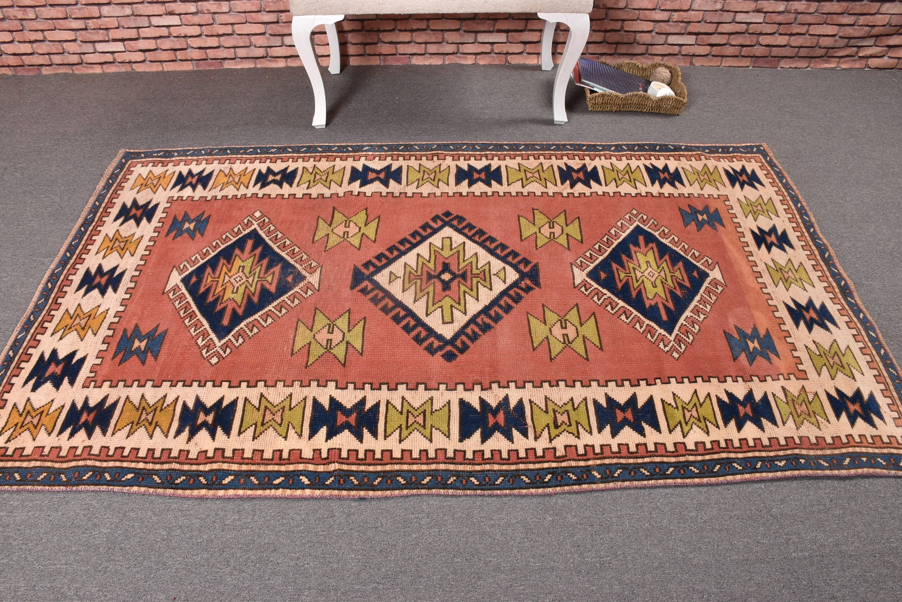 El Dokuma Halılar, Türk Halısı, Boho Bölge Halısı, Antika Halı, 4.1x7 ft Alan Halısı, Kırmızı Yer Halıları, Vintage Halı, Oturma Odası Halısı, Sanatsal Halılar