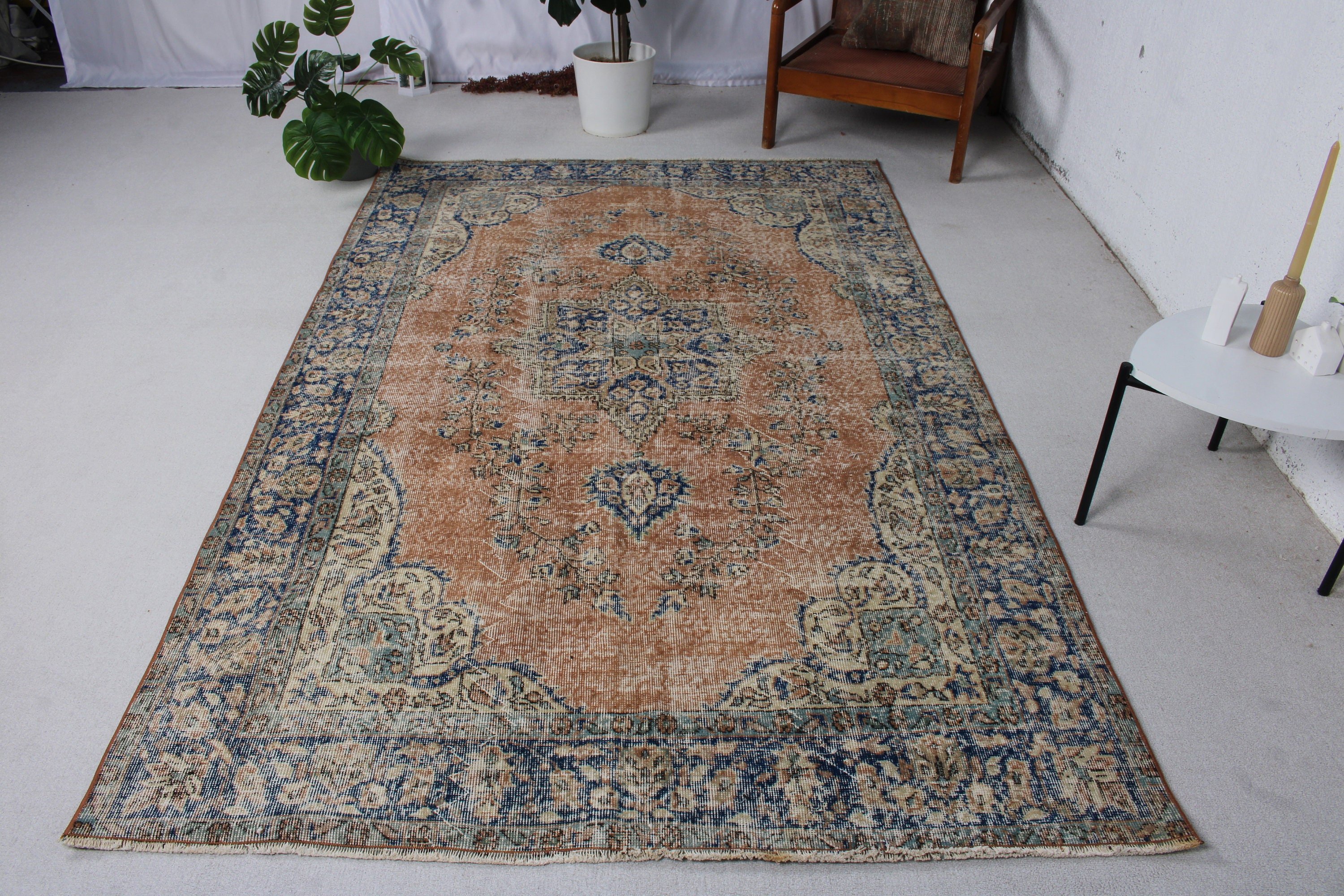 Oturma Odası Halısı, 5.2x8.4 ft Büyük Halı, Büyük Oushak Halıları, Vintage Halı, Boho Halısı, Mavi Fas Halıları, Türk Halısı, Oushak Halıları, Lüks Halı