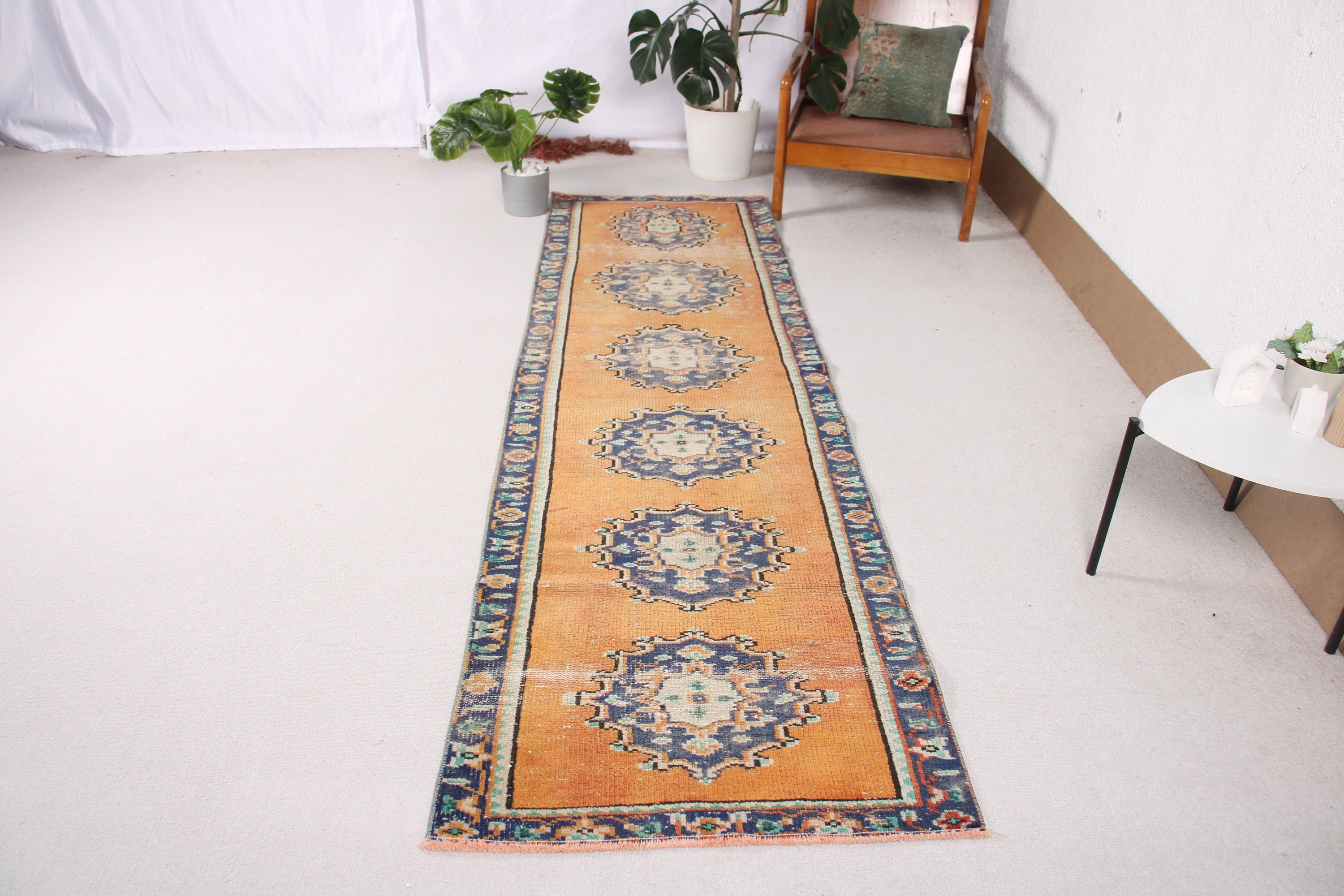 Vintage Halılar, Turuncu Yer Halısı, Harika Halılar, Vintage Runner Halısı, Türk Halıları, 2.7x8.9 ft Runner Halıları, Runner Halıları