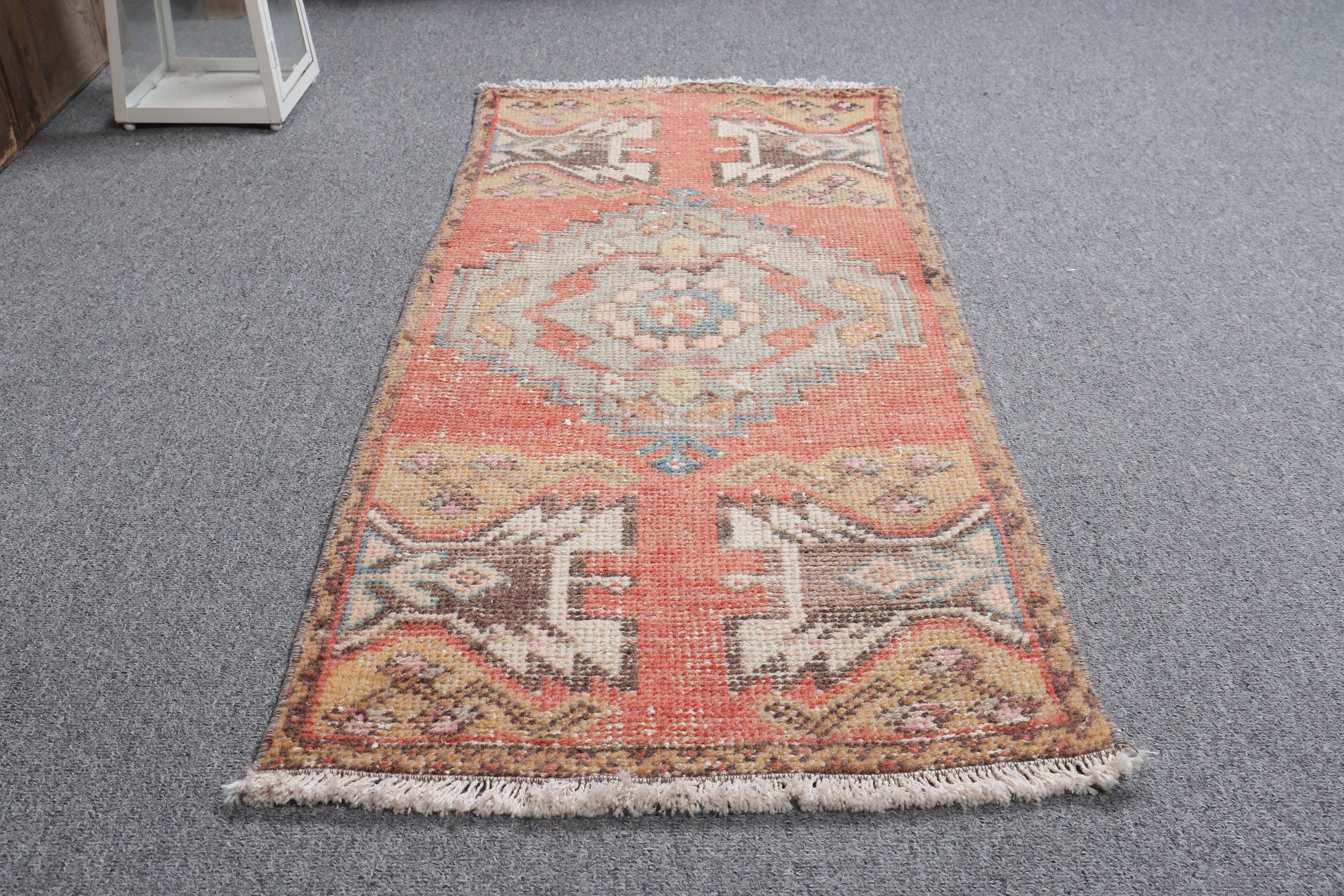 Wool Rug, 1.4x3.4 ft Small Rug, Red Anatolian Rug, Cool Rug, Turkish Rug, Rugs for Bathroom, Wall Hanging Rugs, Vintage Rug, Door Mat Rug