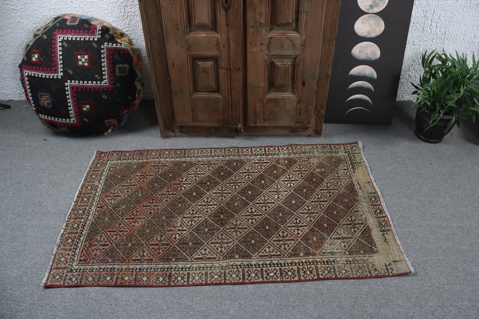 Kahverengi Ev Dekor Halıları, Duvara Asılı Halı, Küçük Boho Halı, 2,6x4,5 ft Küçük Halı, Türk Halısı, Havalı Halılar, Vintage Halı, Açıklama Halıları