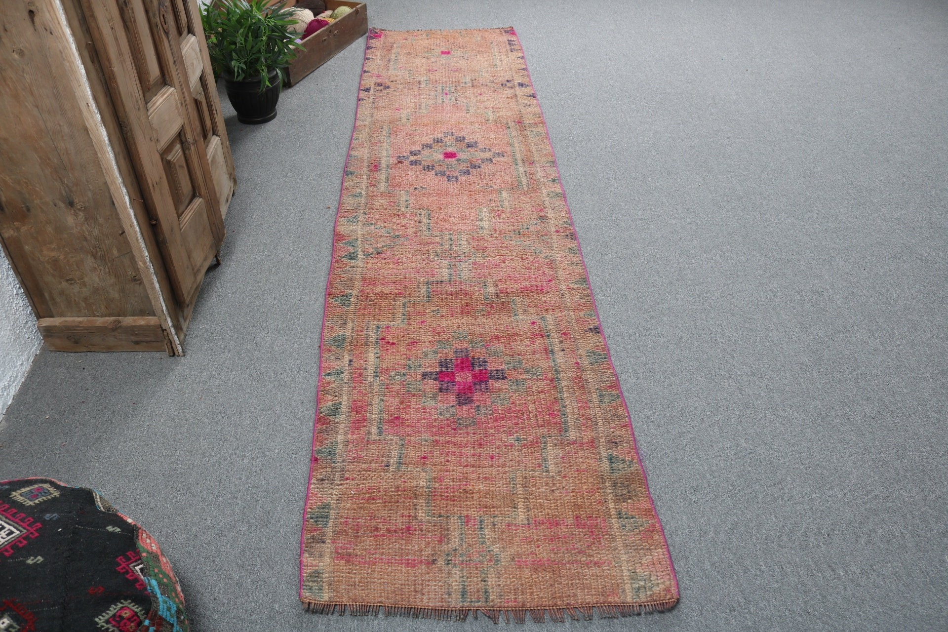 Turkish Rug, Orange Luxury Rug, Moroccan Rugs, Corridor Rugs, Kitchen Rug, Aztec Rug, Vintage Rugs, Handwoven Rug, 2.4x10 ft Runner Rugs