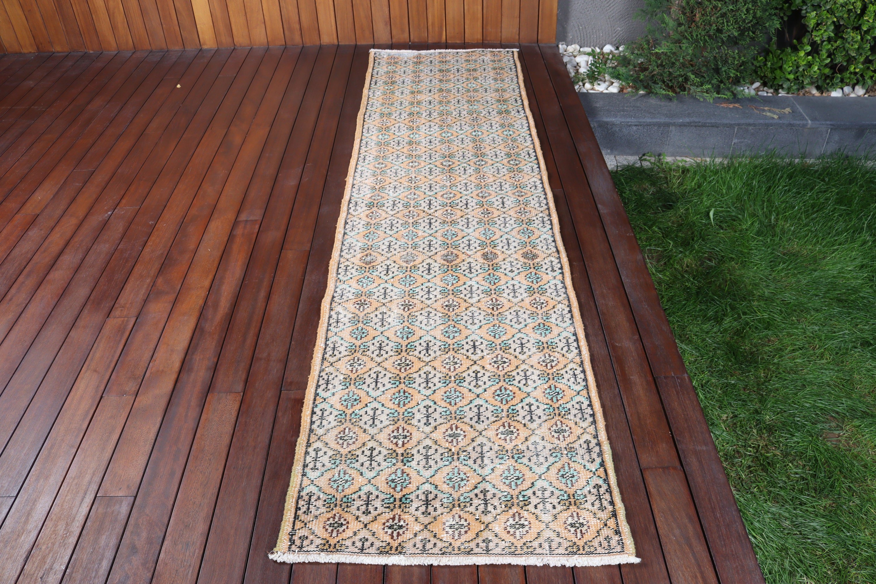 Uzun Yolluk Halıları, 2.4x9.1 ft Runner Halısı, Turuncu Ev Dekorasyonu Halıları, Vintage Halılar, Boho Halıları, Yün Halıları, Vintage Runner Halıları, Türk Halıları