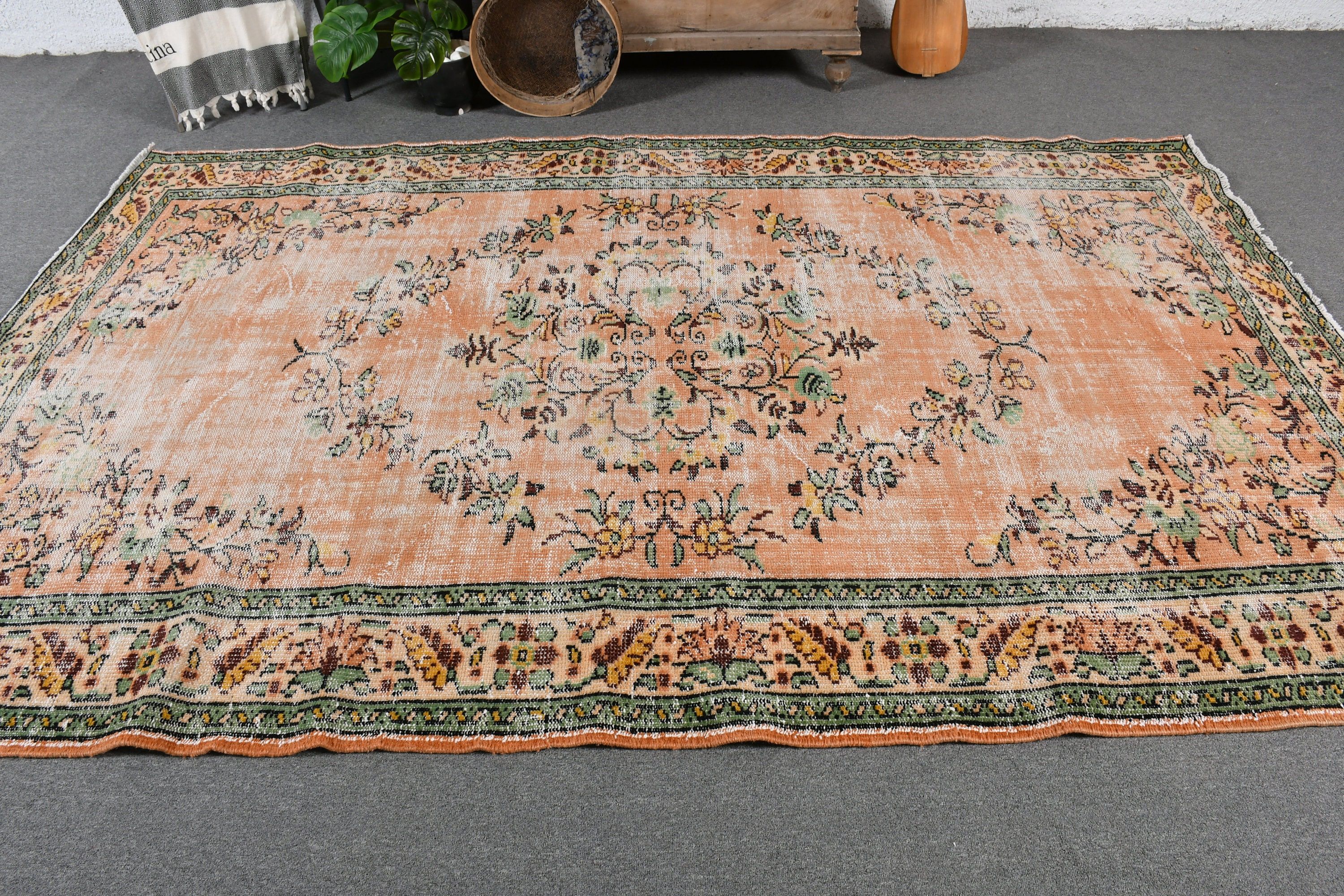 Dining Room Rug, Salon Rugs, Decorative Rug, Wool Rug, Vintage Rug, Cool Rug, Orange  5.8x9.2 ft Large Rugs, Turkish Rug