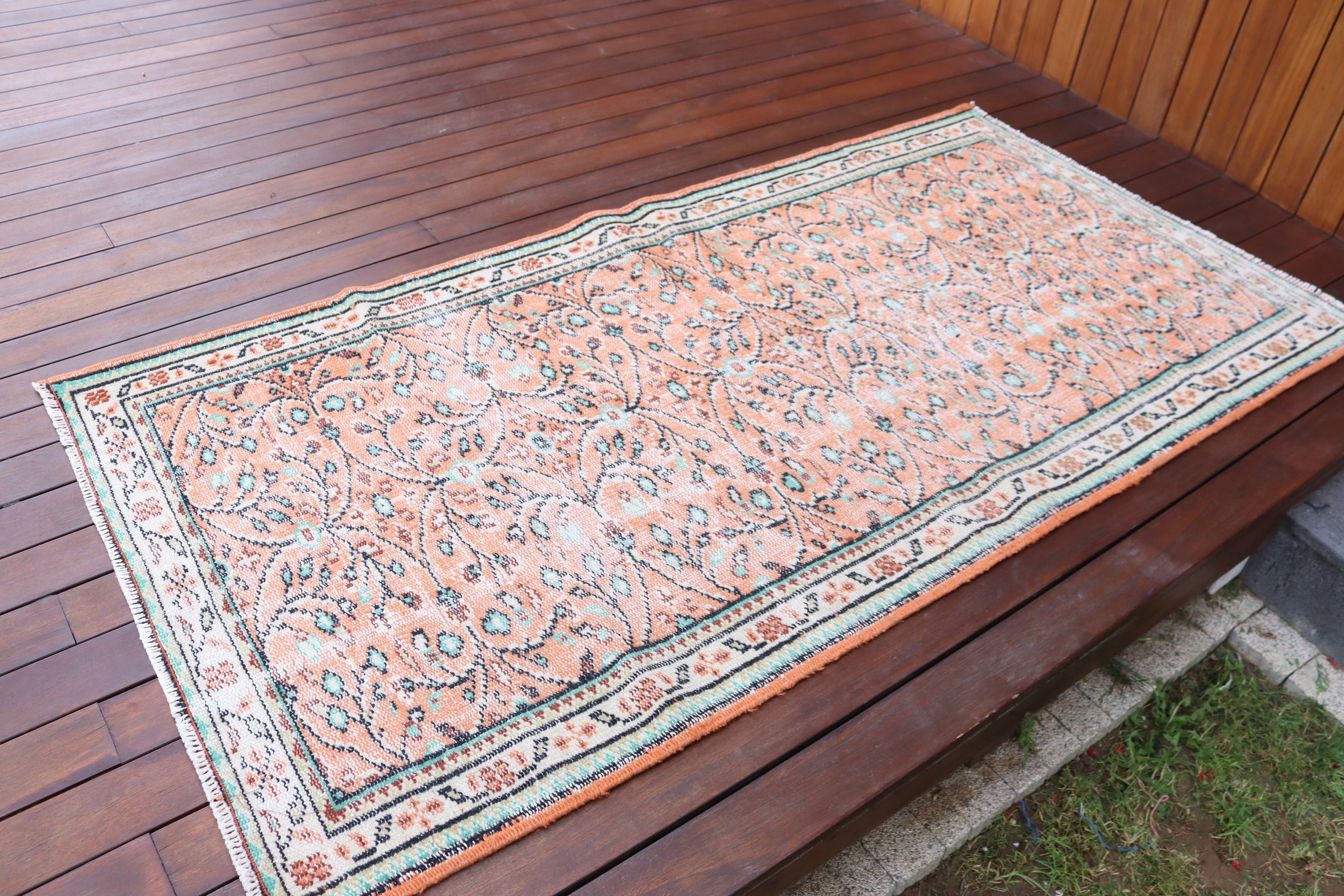 Vintage Halılar, Antika Halı, Giriş Halıları, 3,2x6,6 ft Accent Halı, Yatak Odası Halısı, Mutfak Halıları, Yün Halı, Türk Halısı, Turuncu El Dokuma Halılar