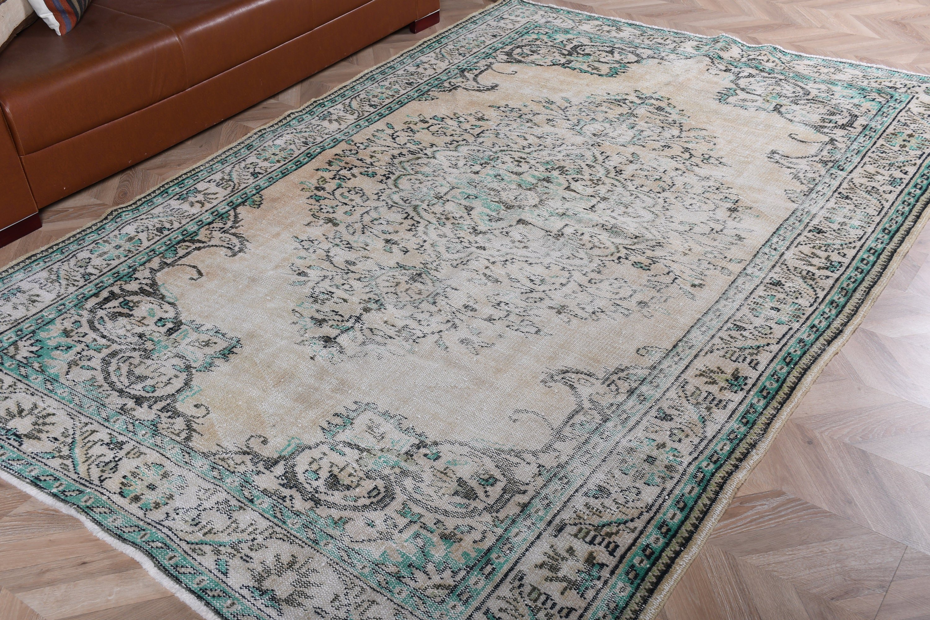 6.3x9.3 ft Large Rug, Vintage Rug, Salon Rug, Floor Rug, Rugs for Salon, Kitchen Rug, Turkish Rug, Dining Room Rug, Green Home Decor Rug